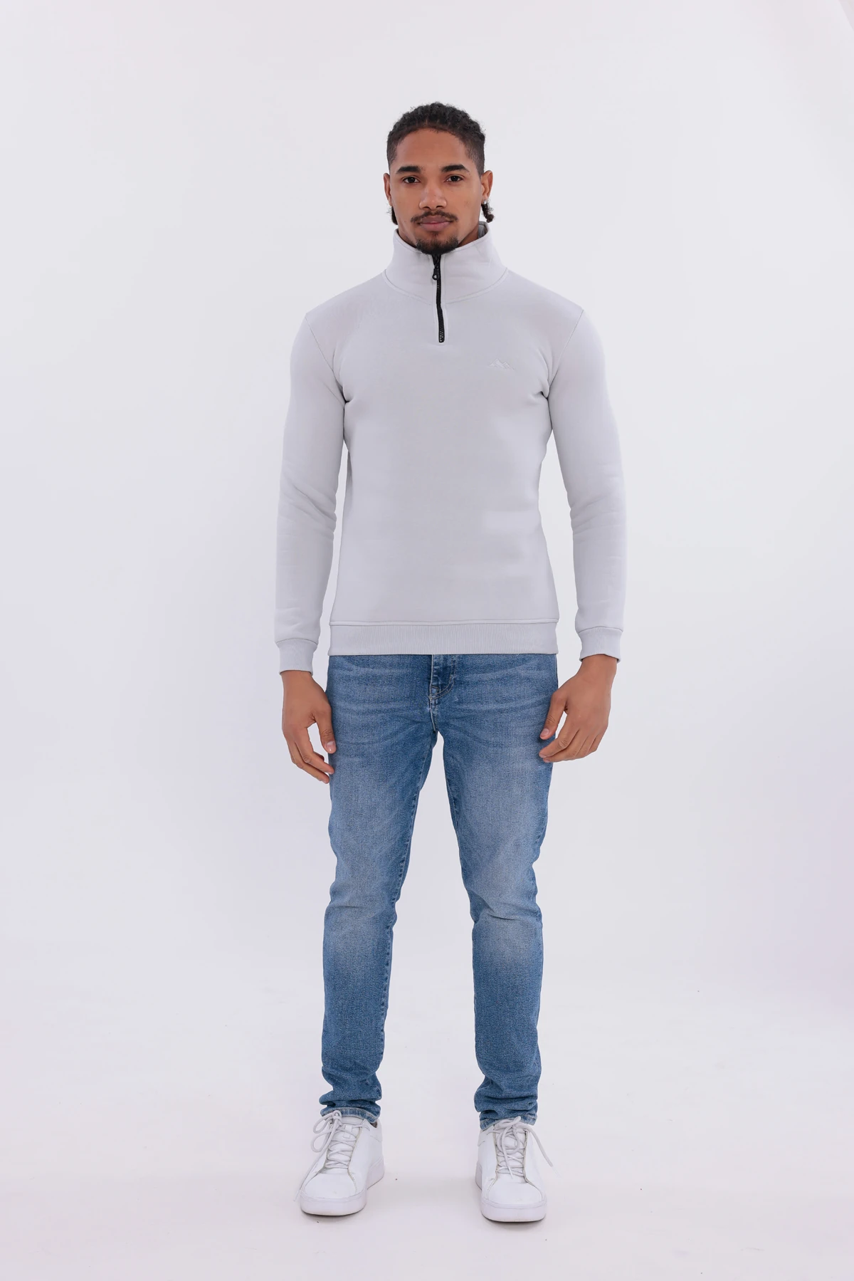 Sıfır4 Yarım Fermuarlı 3 iplik şardonlu Sweatshirt Buz Gri buz gri