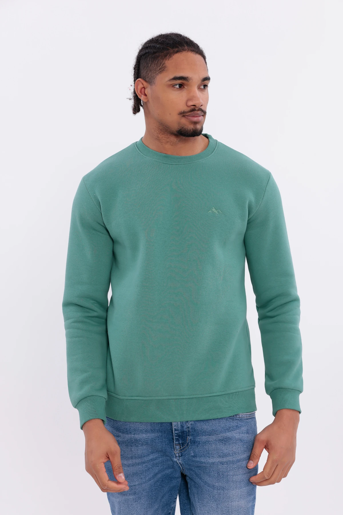 Sıfır4 Comfort Fit 3 İplik Şardonlu Sweatshirt yeşil Yeşil