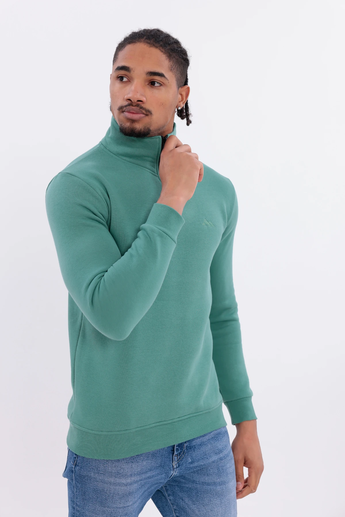 Sıfır4 Yarım Fermuarlı 3 iplik şardonlu  Sweatshirt Mint Yeşili mint yeşili