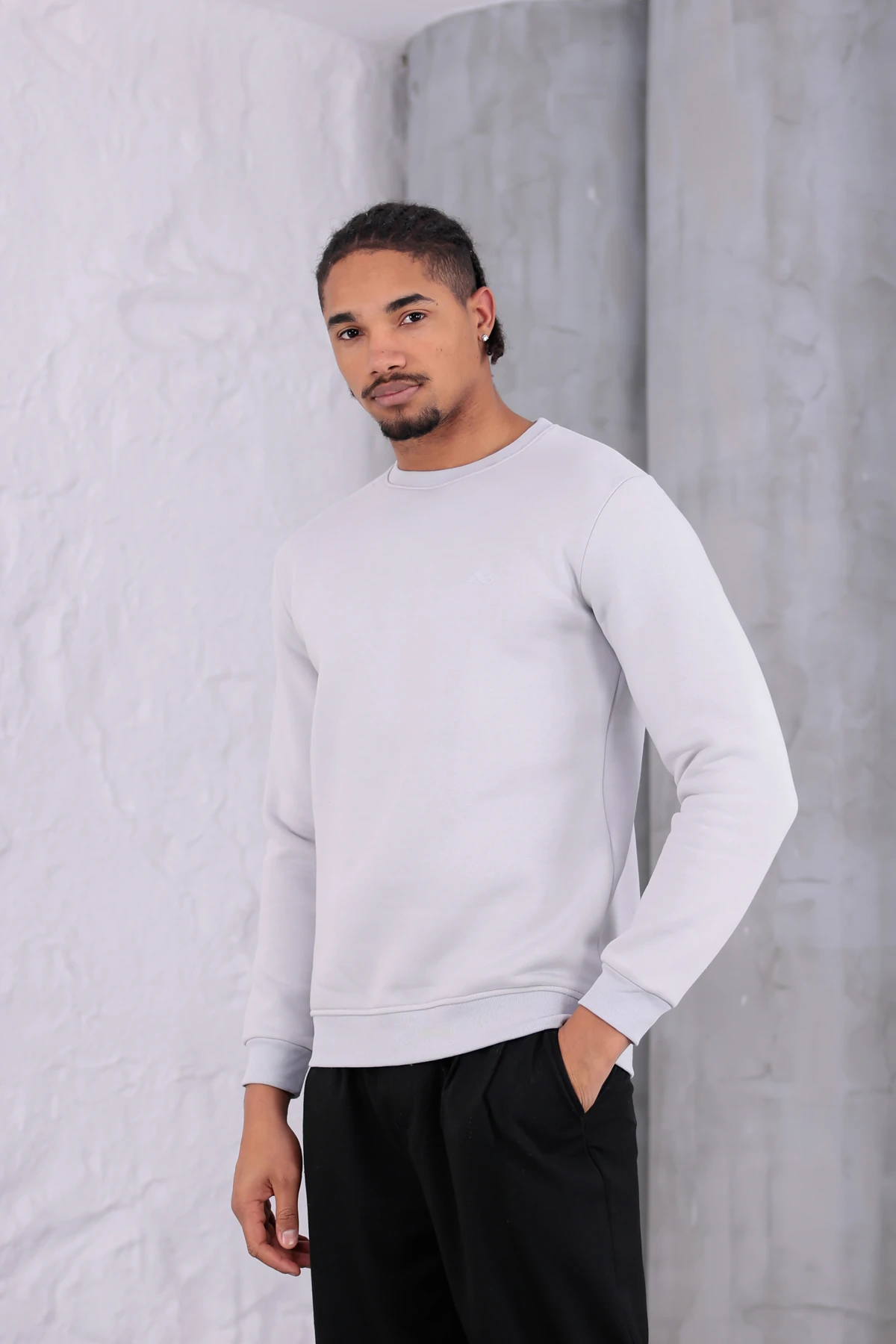 Sıfır4 Comfort Fit 3 İplik Şardonlu Sweatshirt açık gri açık gri