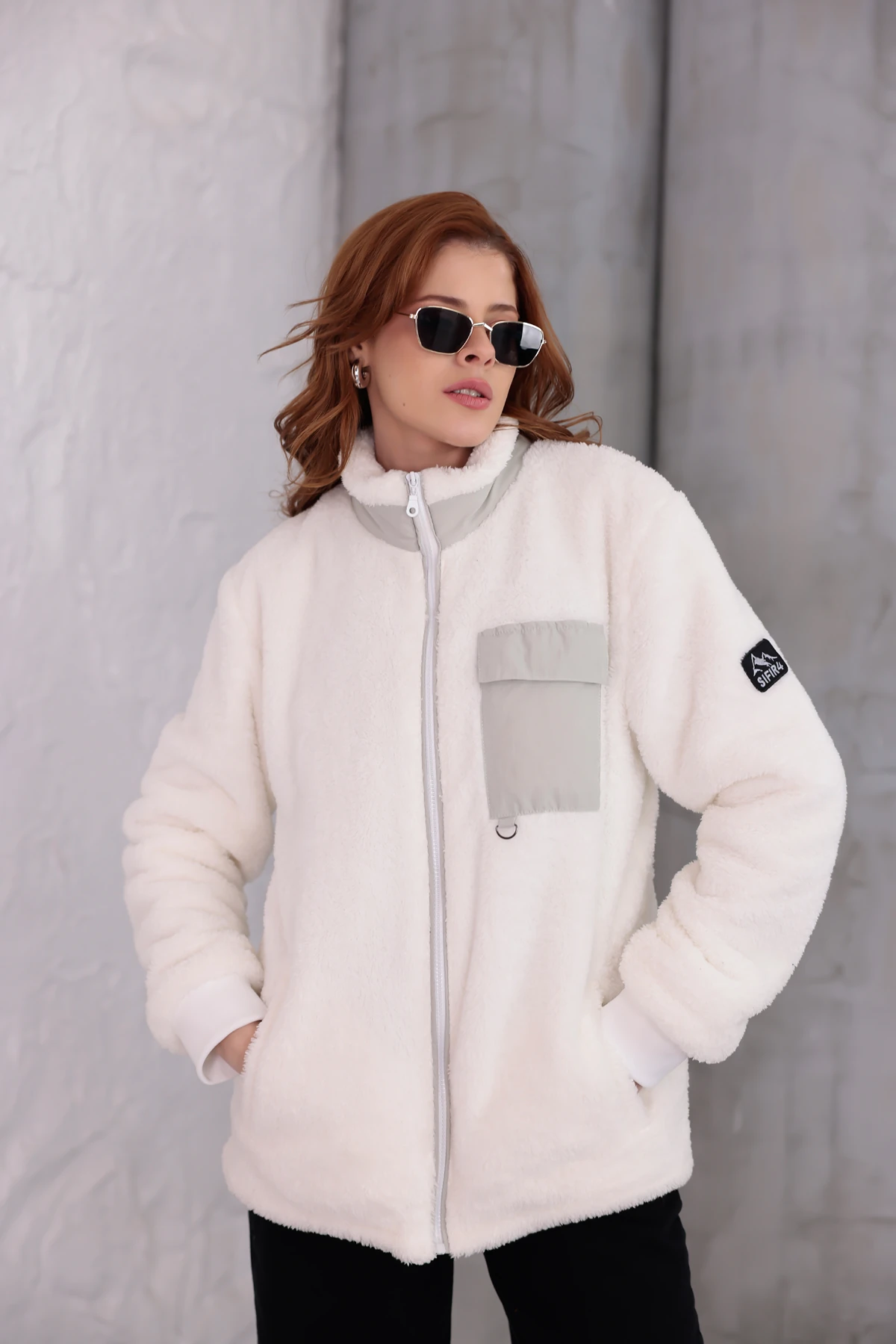 Sıfır4 AlpineSoft Peluş polar Kadın Beyaz mint