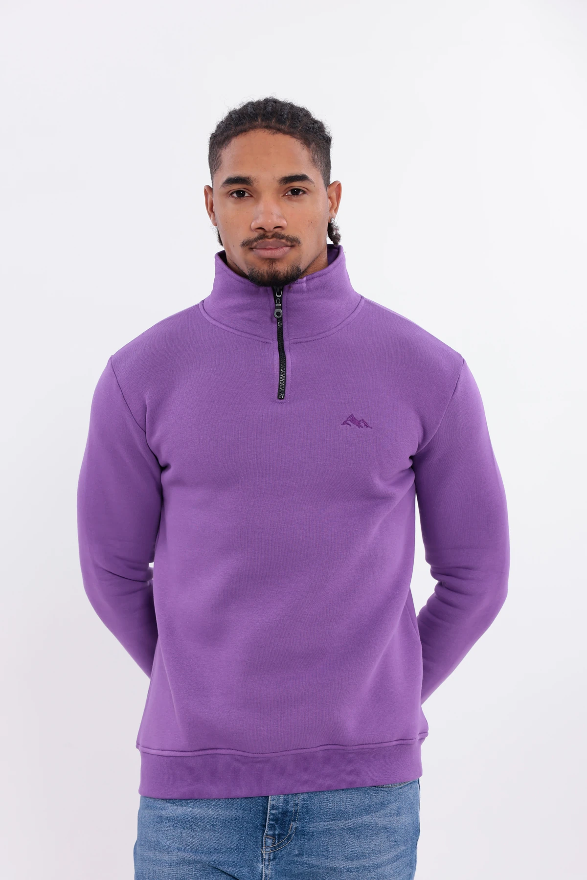 Sıfır4 Yarım Fermuarlı 3 iplik şardonlu  Sweatshirt Mor