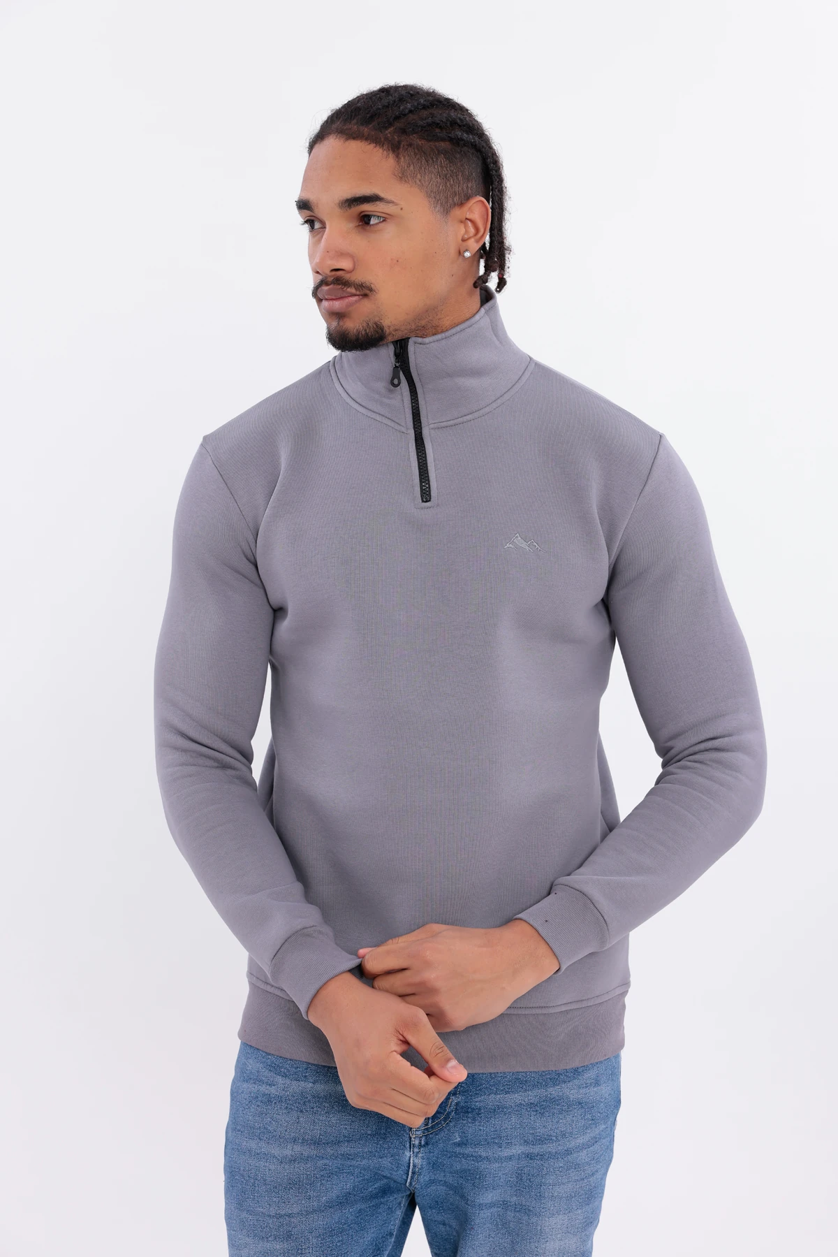 Sıfır4 Yarım Fermuarlı 3 iplik şardonlu  Sweatshirt GRİ