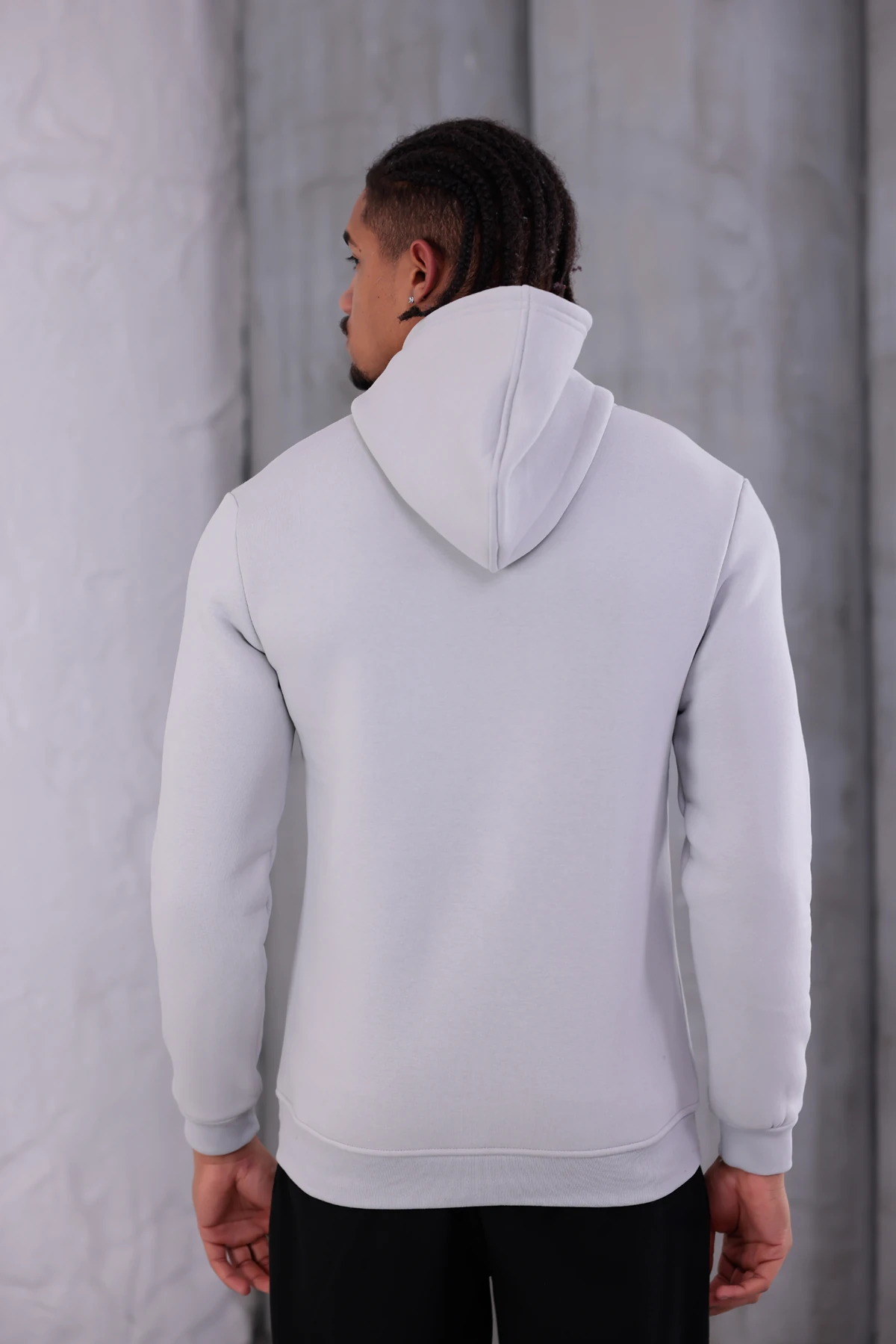 SIFIR4 3 İplik Şardonlu Kapüşonlu Sweatshirt Buz grisi buz gri