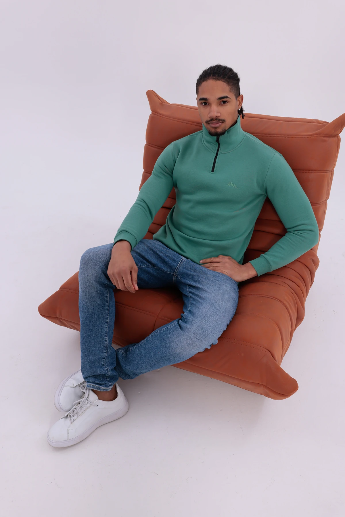 Sıfır4 Yarım Fermuarlı 3 iplik şardonlu Sweatshirt Mint Yeşili mint yeşili