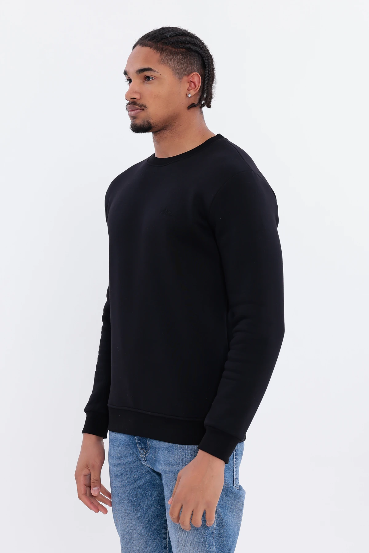 Sıfır4 Comfort Fit 3 İplik Şardonlu Sweatshirt siyah Siyah