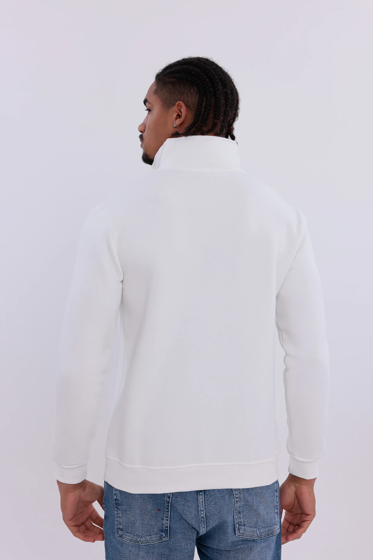 Sıfır4 Yarım Fermuarlı 3 iplik şardonlu Sweatshirt Beyaz mint