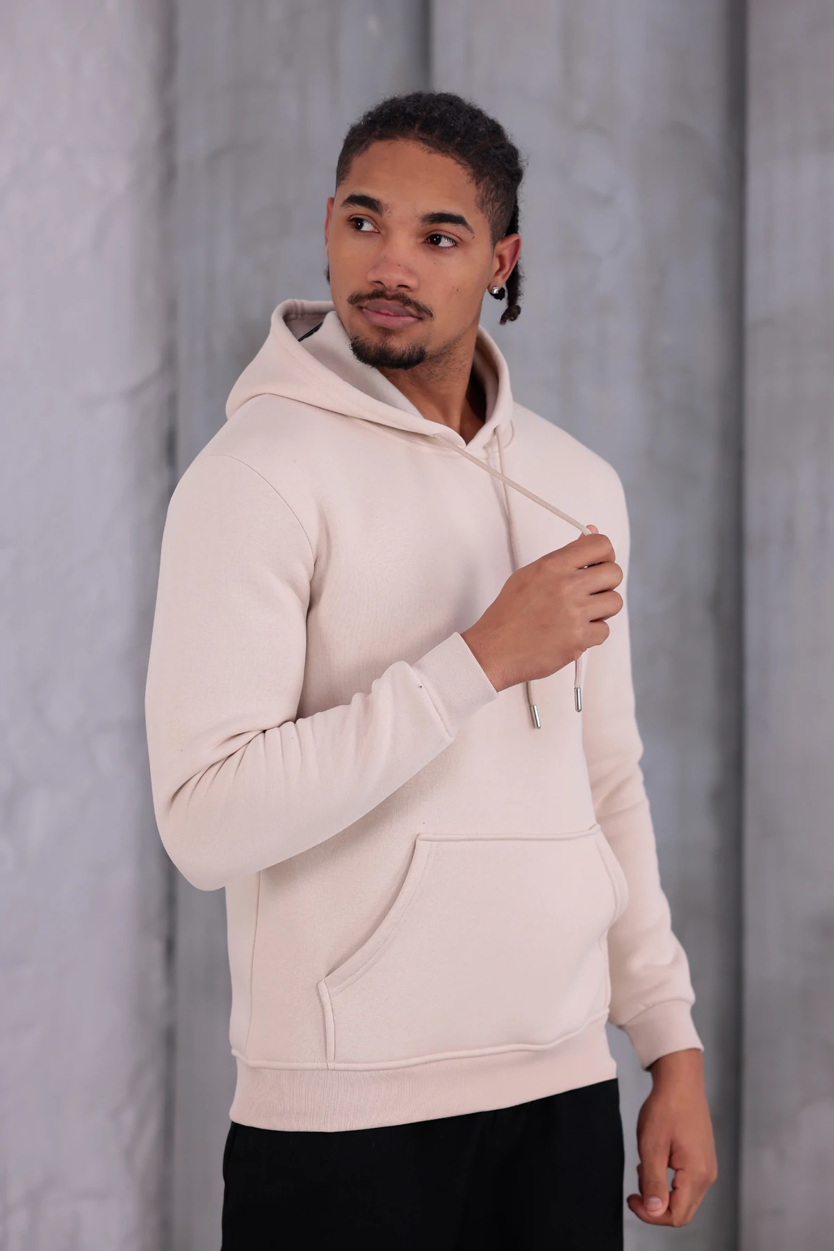 SIFIR4 3 İplik Şardonlu Kapüşonlu Sweatshirt Koyu Krem krem