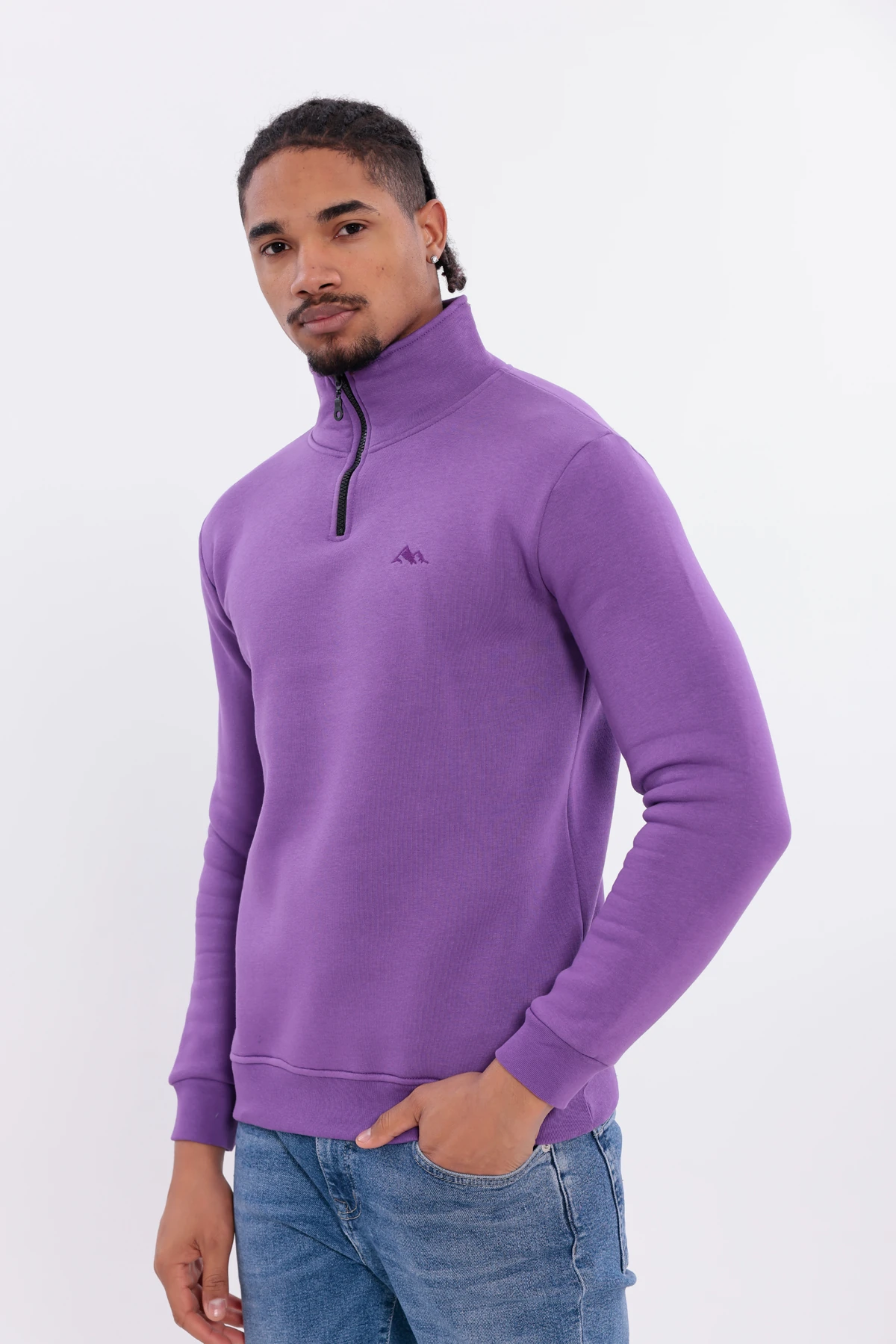 Sıfır4 Yarım Fermuarlı 3 iplik şardonlu Sweatshirt Mor mor