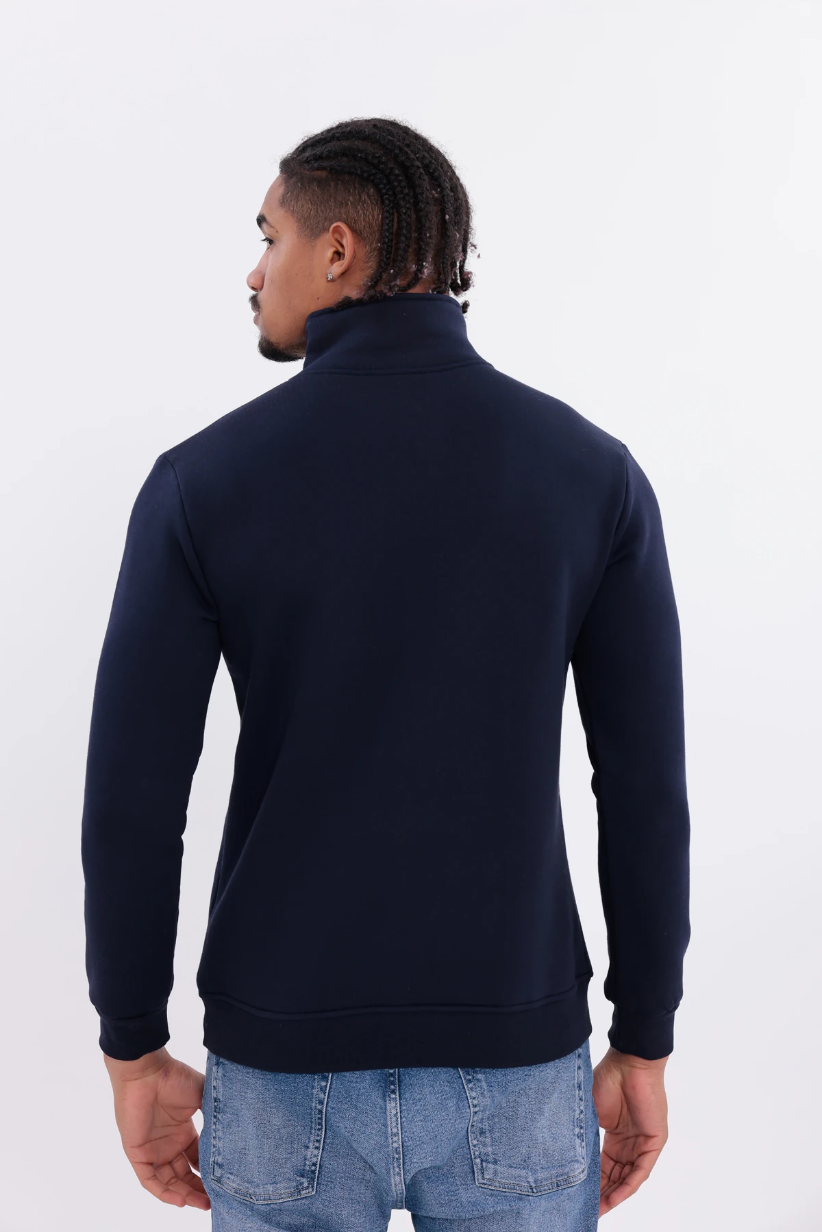 Sıfır4 Yarım Fermuarlı 3 iplik şardonlu Sweatshirt Lacivert Lacivert