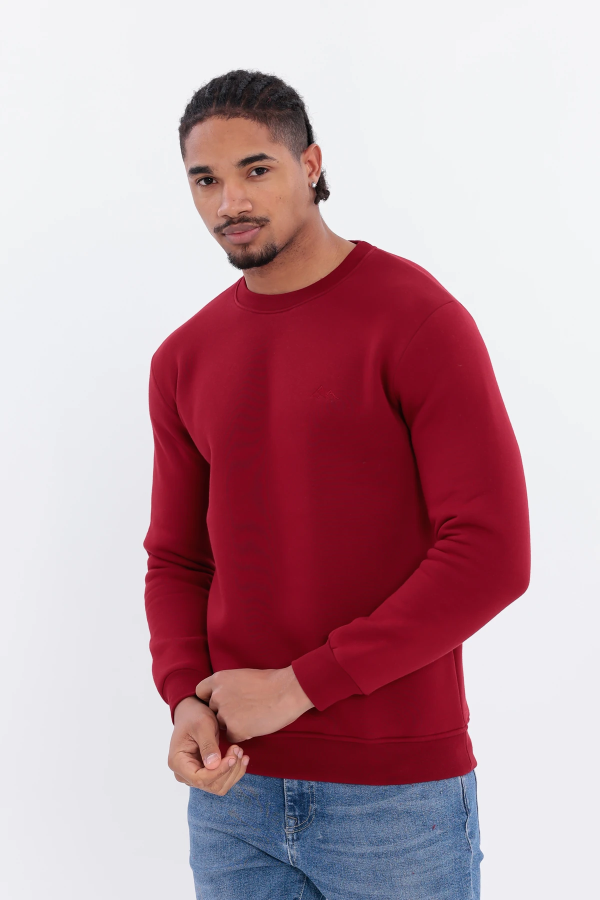 Sıfır4 Comfort Fit 3 İplik Şardonlu Sweatshirt  bordo Bordo