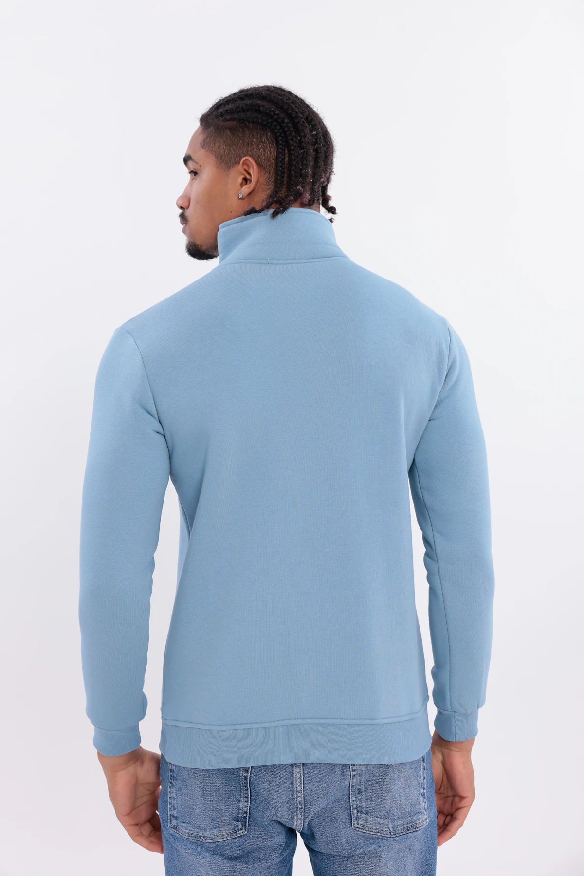 Sıfır4 Yarım Fermuarlı 3 iplik şardonlu  Sweatshirt gökyüzü mavisi gökyüzü mavisi