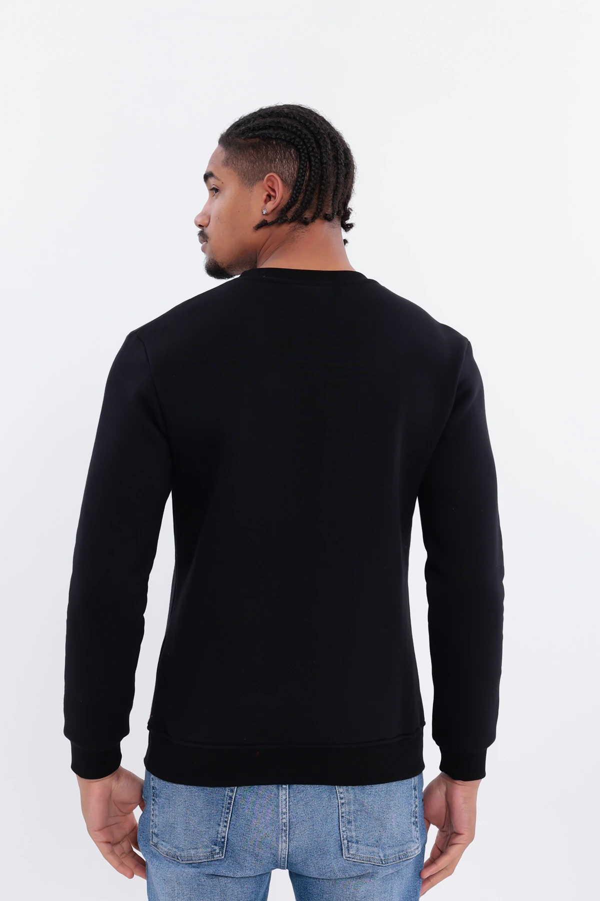 Sıfır4 Comfort Fit 3 İplik Şardonlu Sweatshirt siyah Siyah