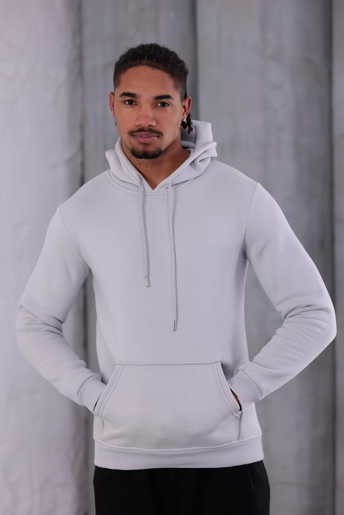 SIFIR4 3 İplik Şardonlu Kapüşonlu Sweatshirt Buz grisi buz gri