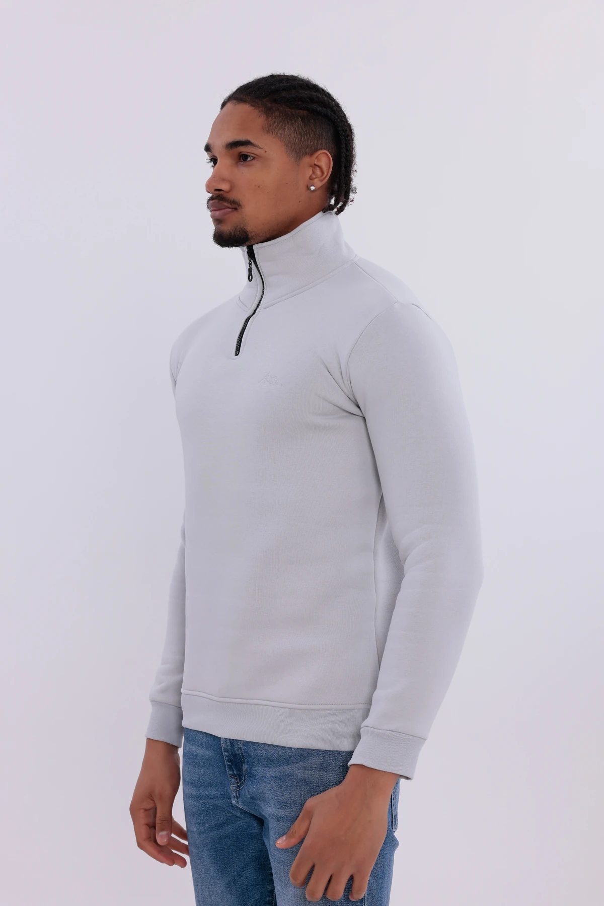 Sıfır4 Yarım Fermuarlı 3 iplik şardonlu Sweatshirt Buz Gri buz gri
