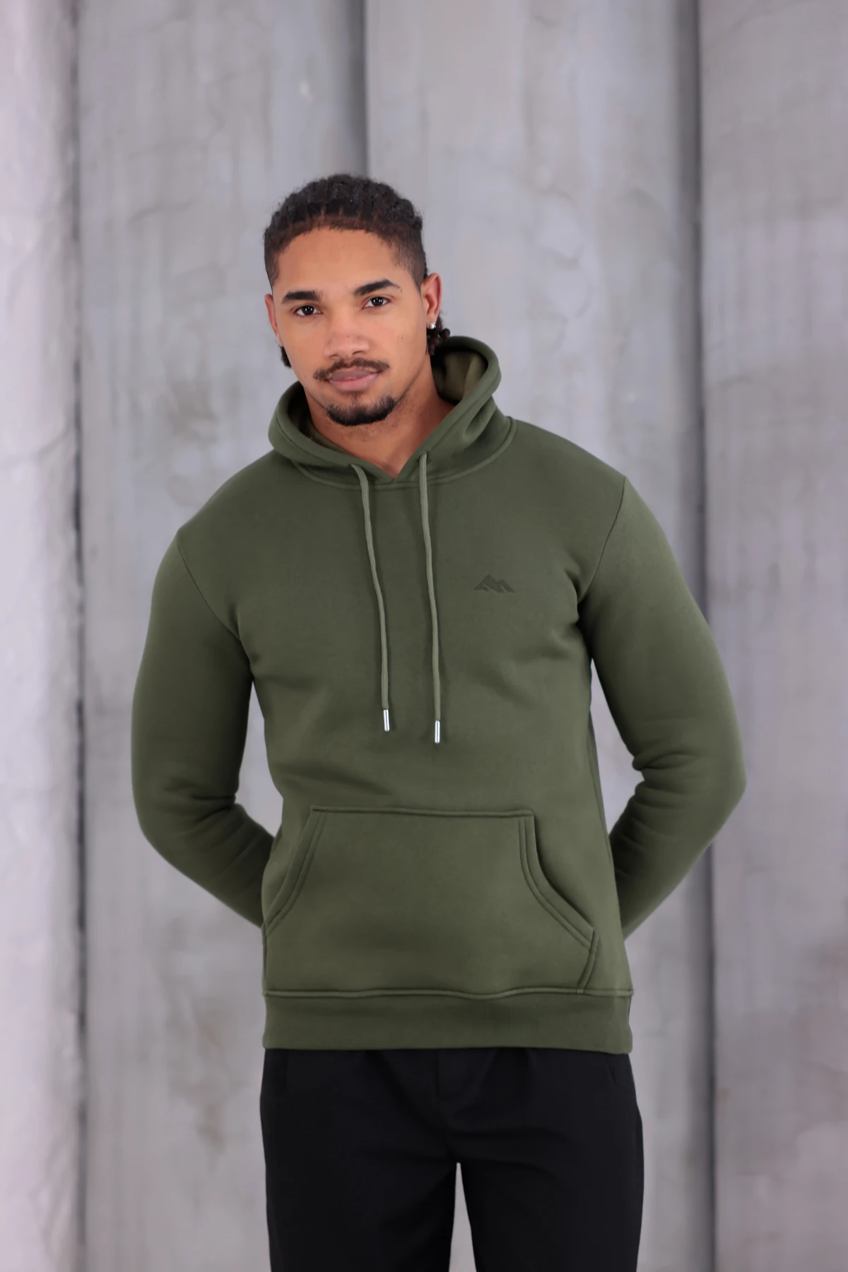 SIFIR4 3 İplik Şardonlu Kapüşonlu Sweatshirt Haki Yeşili haki yeşili