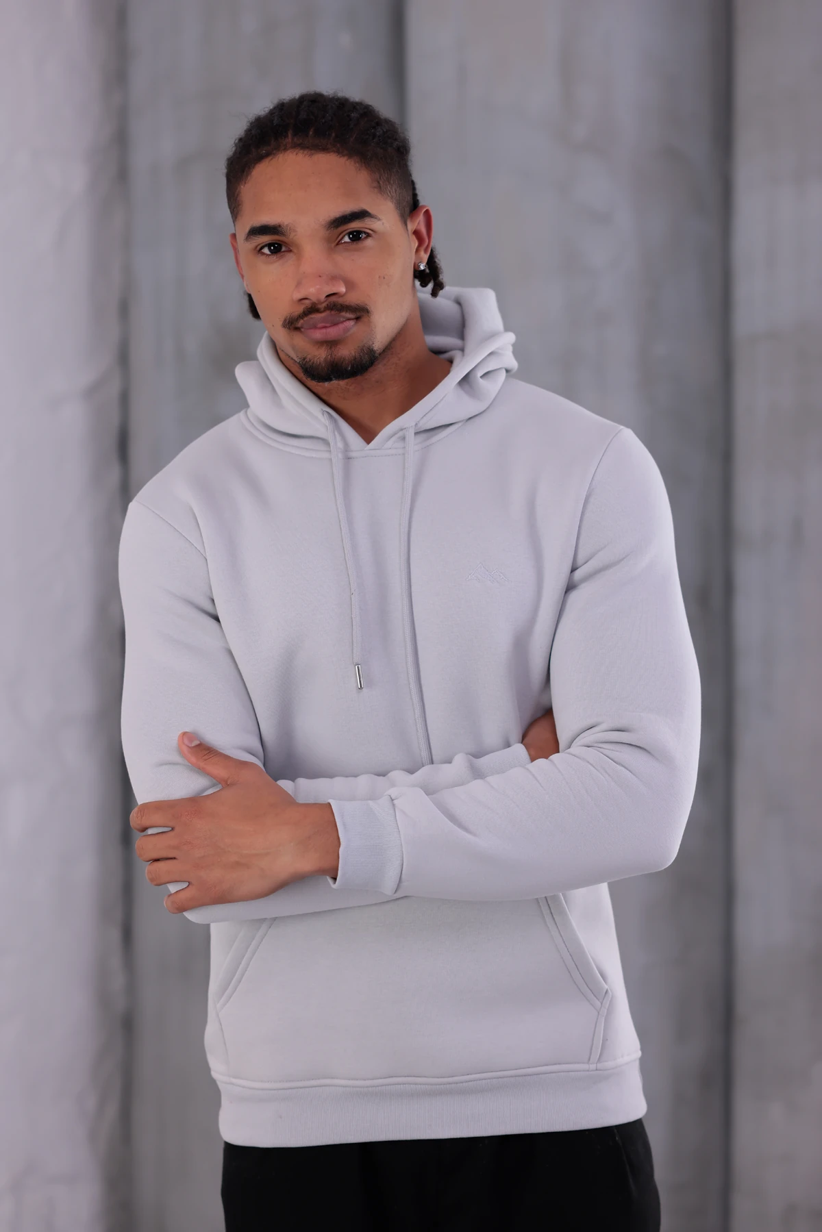 SIFIR4 3 İplik Şardonlu Kapüşonlu Sweatshirt Buz grisi buz gri