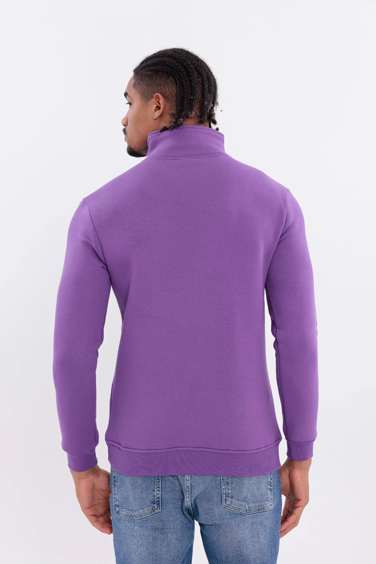 Sıfır4 Yarım Fermuarlı 3 iplik şardonlu  Sweatshirt Mor mor