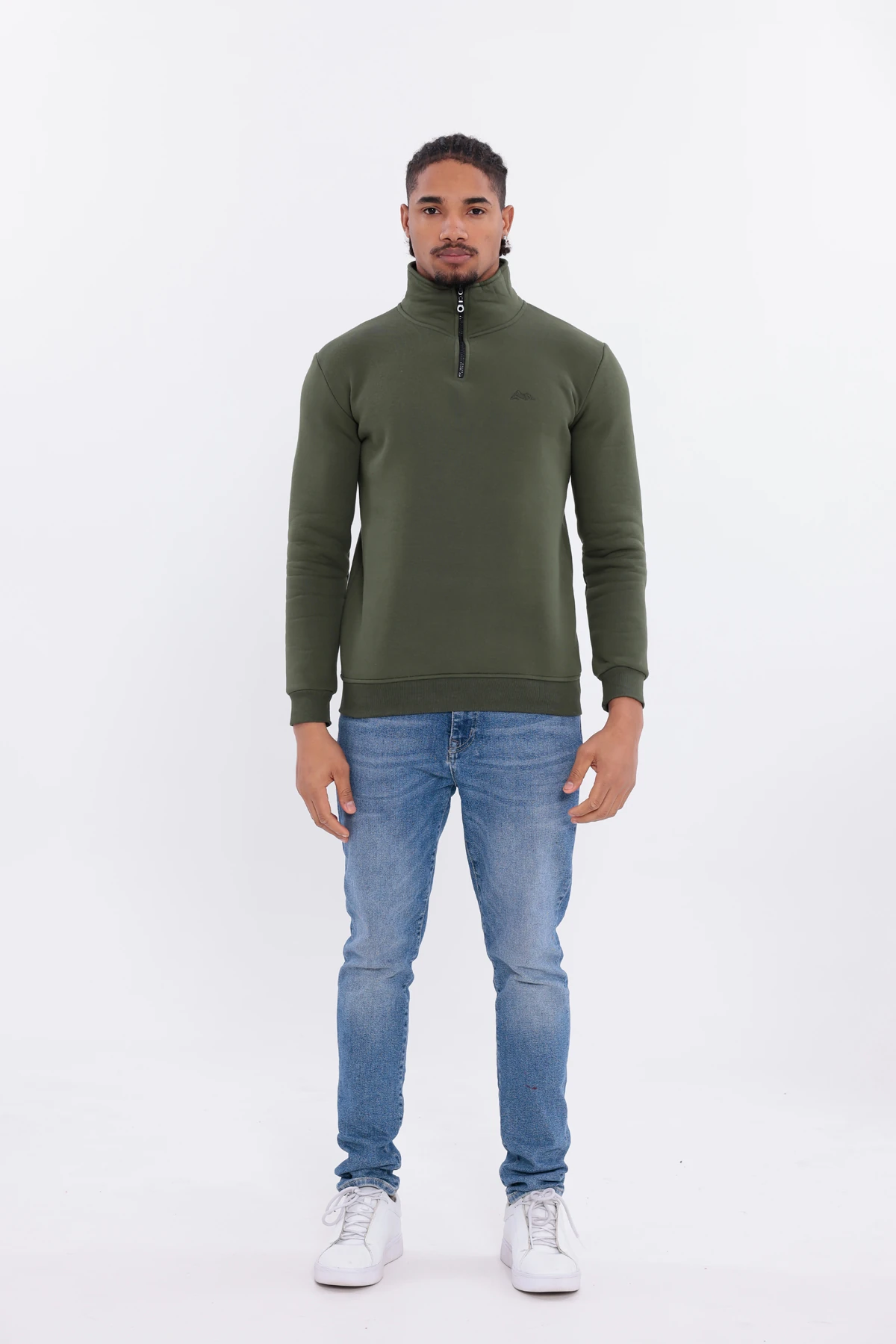 Sıfır4 Yarım Fermuarlı 3 iplik şardonlu Sweatshirt Yeşil Yeşil