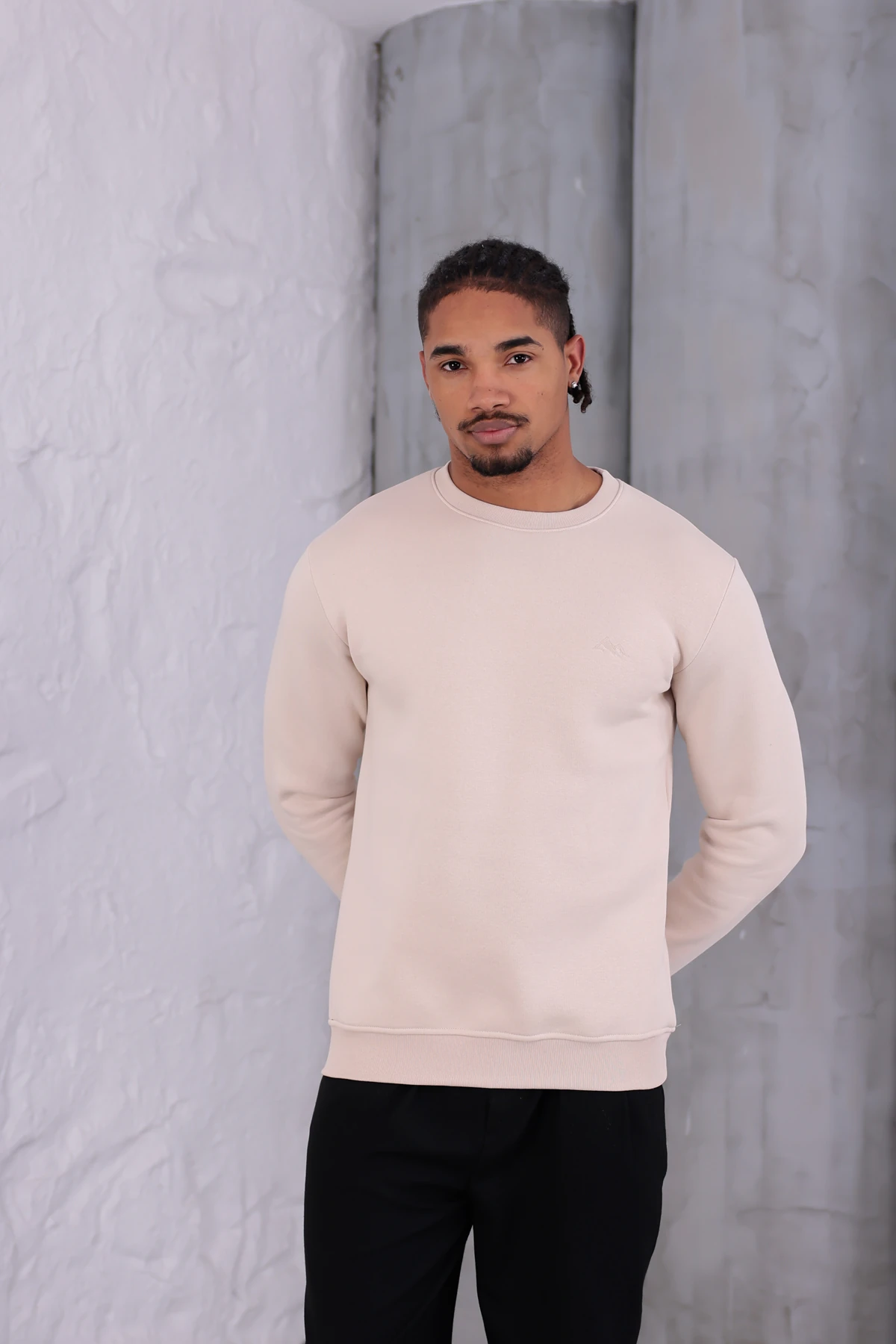 Sıfır4 Comfort Fit 3 İplik Şardonlu Sweatshirt krem krem