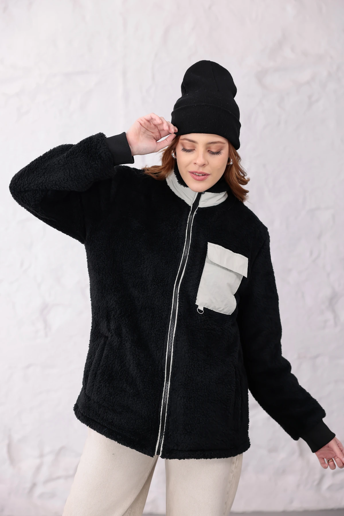Sıfır4 AlpineSoft Peluş polar Kadın Siyah Siyah
