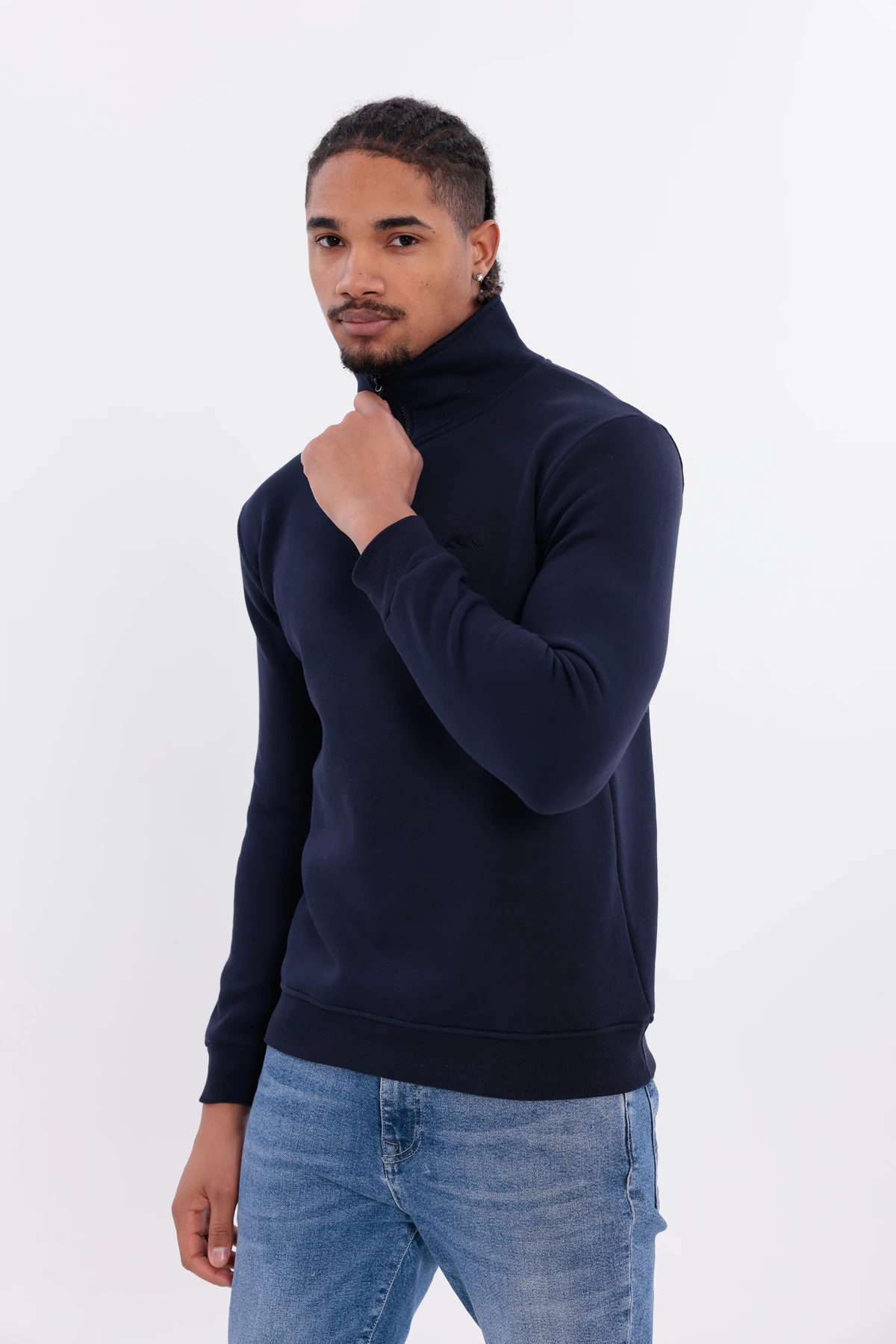 Sıfır4 Yarım Fermuarlı 3 iplik şardonlu Sweatshirt Lacivert Lacivert