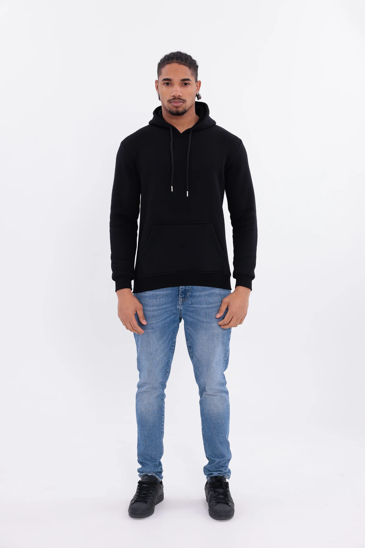 SIFIR4 3 İplik Şardonlu Kapüşonlu Sweatshirt Siyah