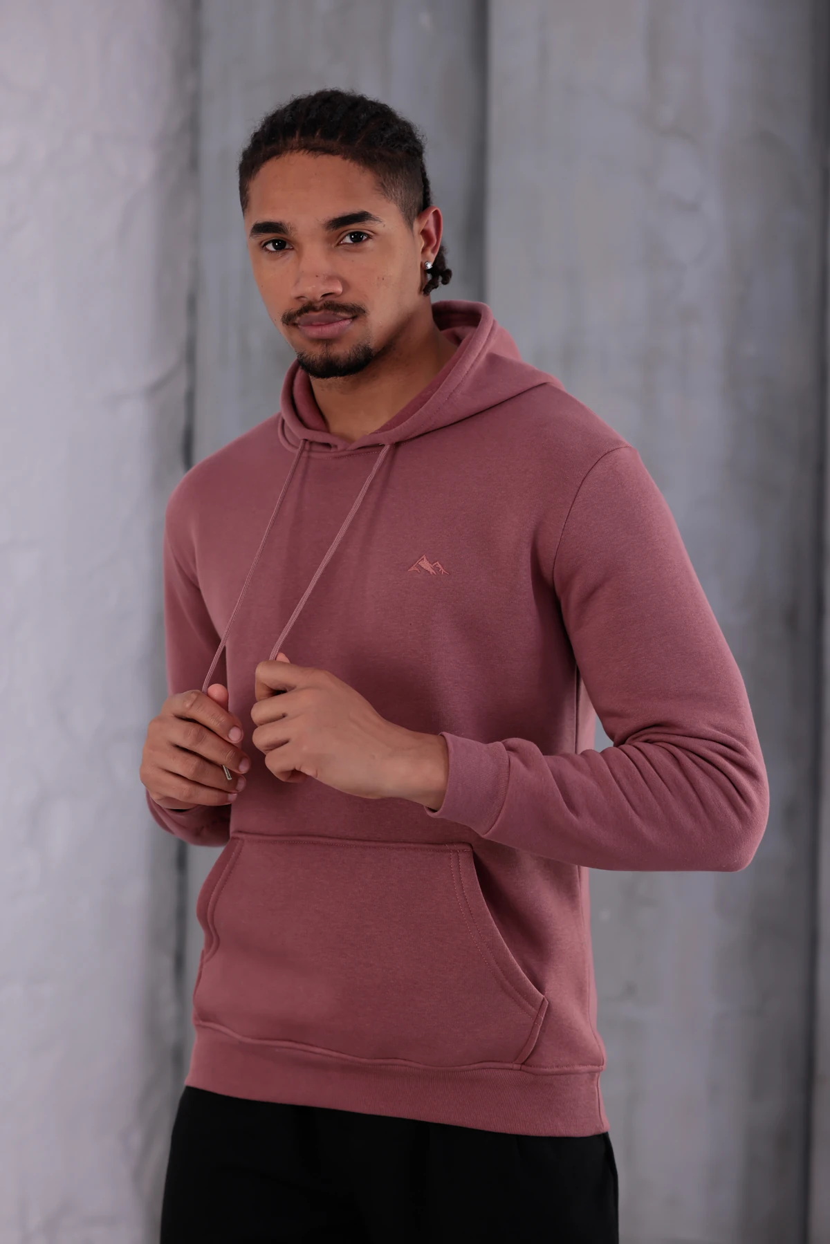 SIFIR4 3 İplik Şardonlu Kapüşonlu Sweatshirt Gül Kurusu