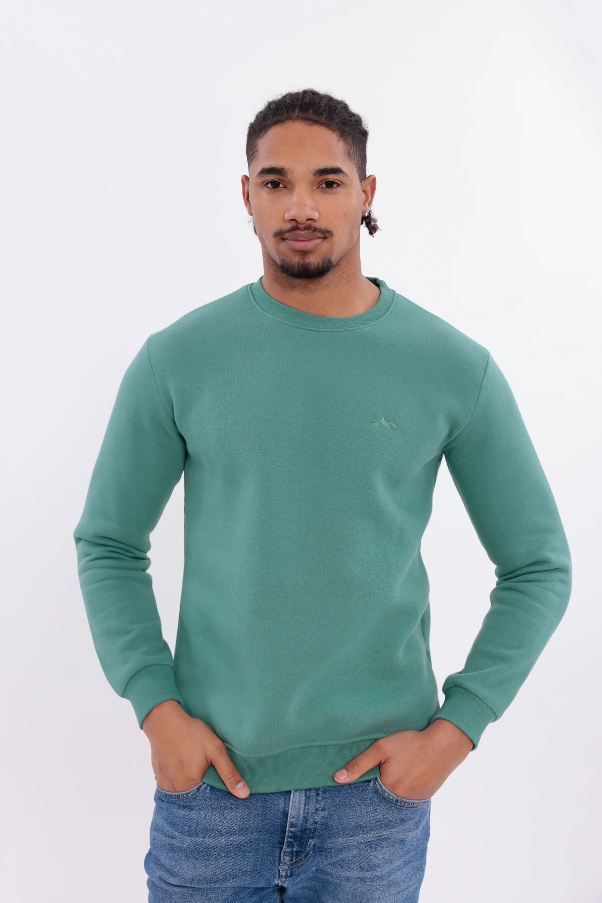 Sıfır4 Comfort Fit 3 İplik Şardonlu Sweatshirt yeşil Yeşil
