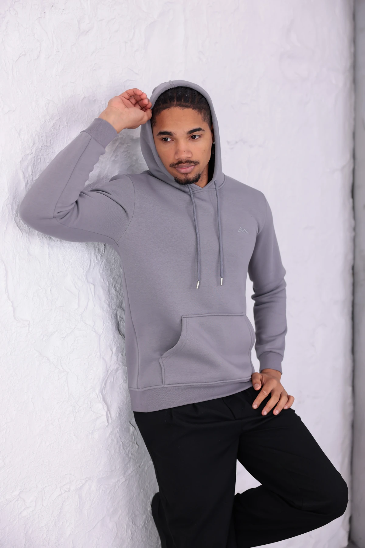 SIFIR4 3 İplik Şardonlu Kapüşonlu Sweatshirt Koyu Gri koyu gri