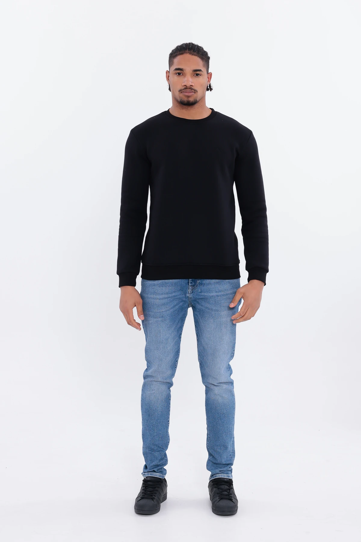 Sıfır4 Comfort Fit 3 İplik Şardonlu Sweatshirt siyah Siyah