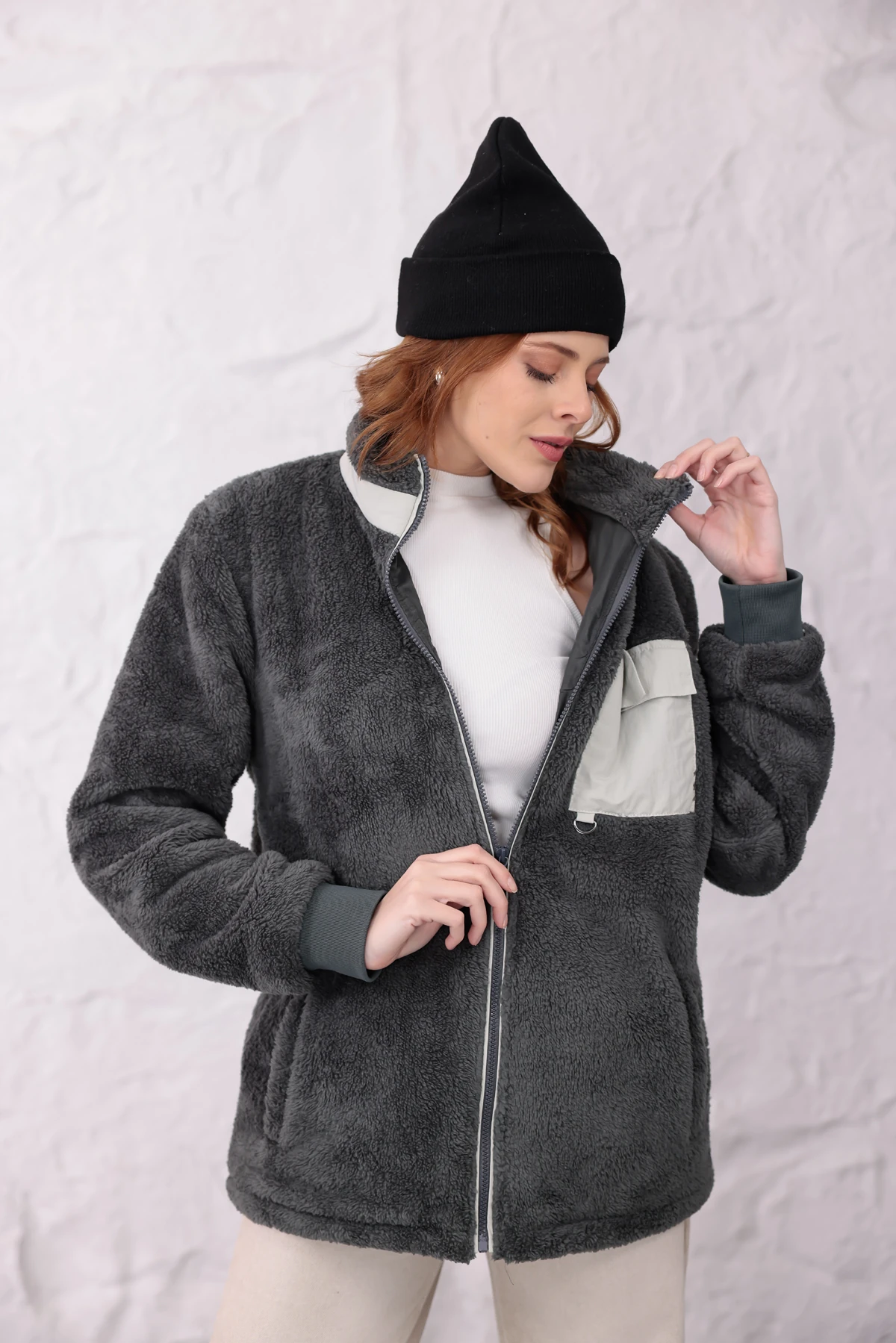 Sıfır4 AlpineSoft Peluş polar Kadın Gri Gri̇