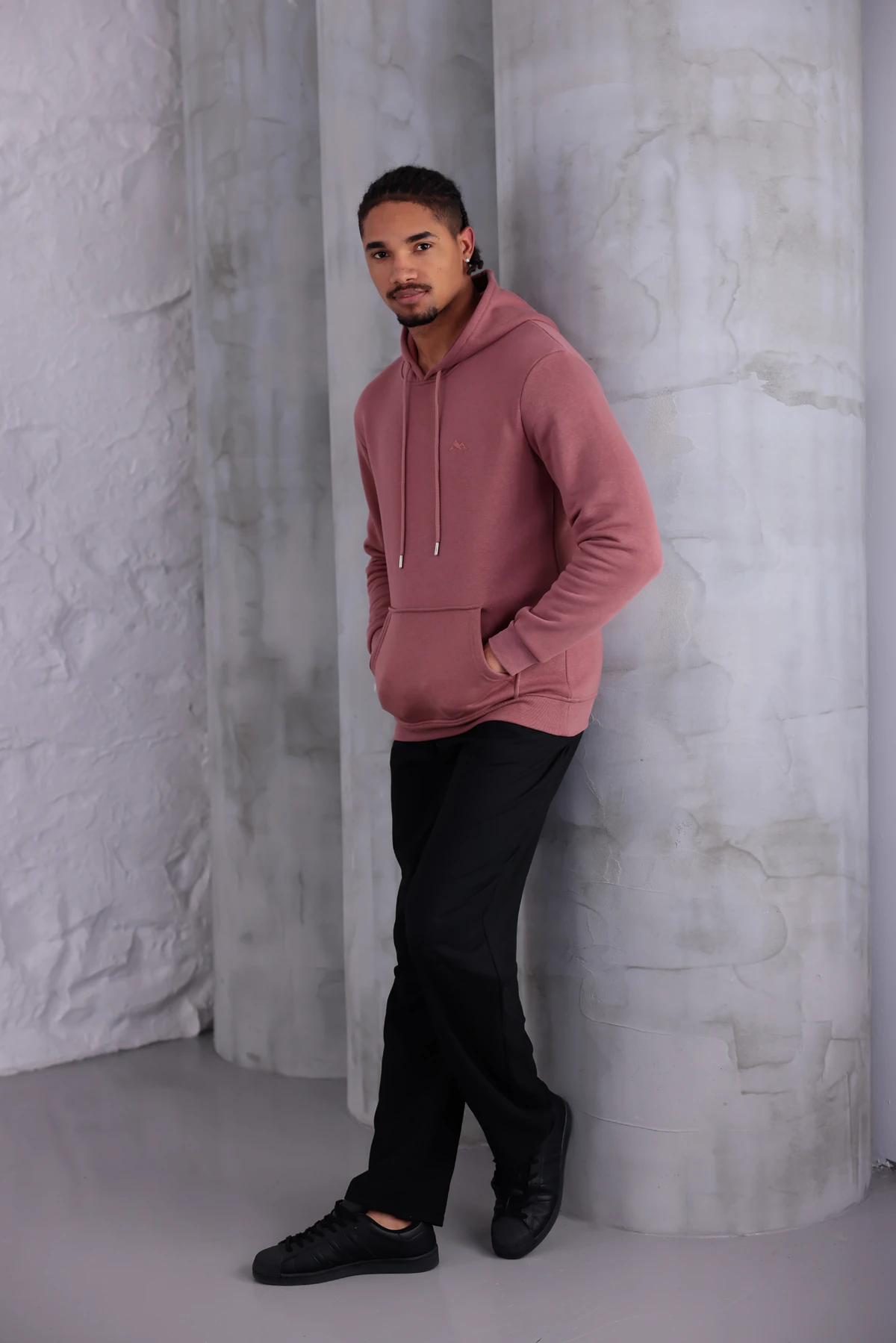 SIFIR4 3 İplik Şardonlu Kapüşonlu Sweatshirt Gül Kurusu gül kurusu