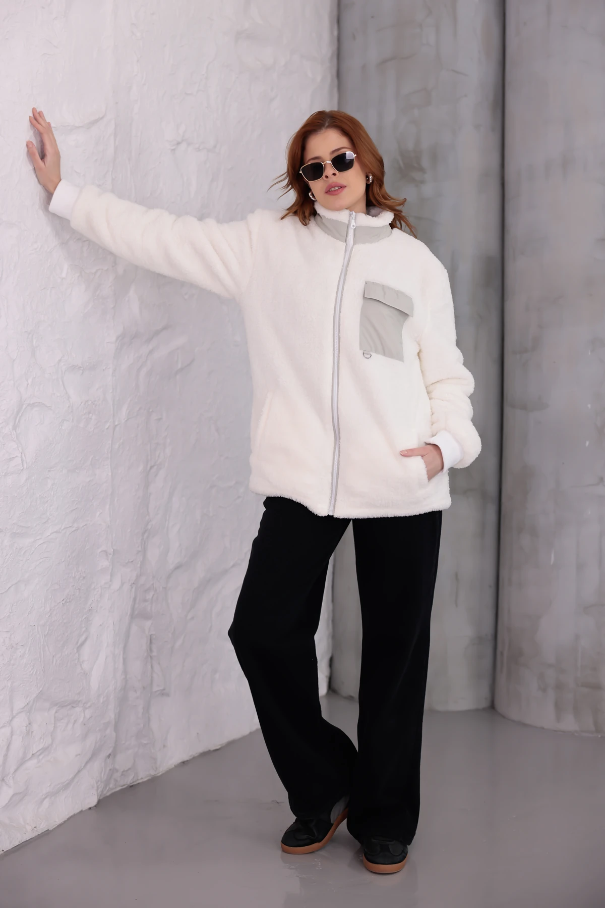 Sıfır4 AlpineSoft Peluş polar Kadın Beyaz mint