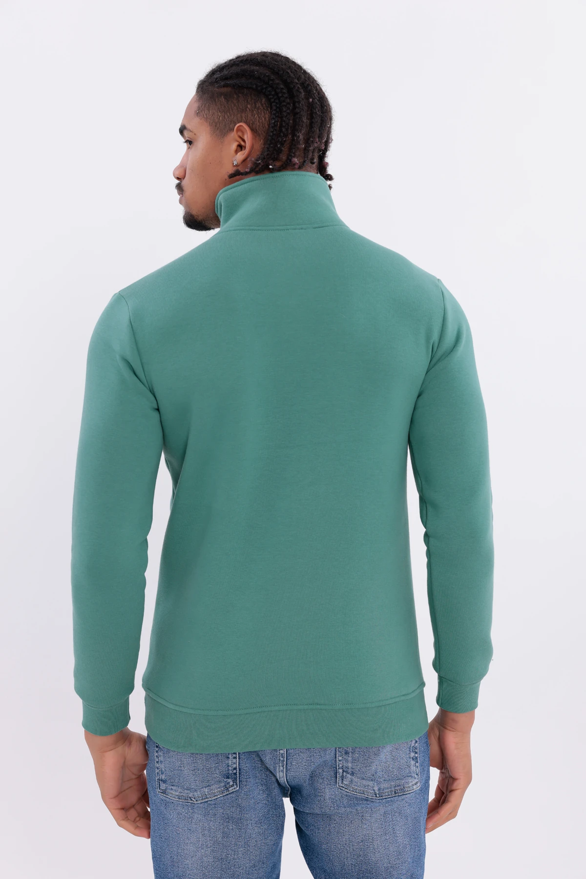 Sıfır4 Yarım Fermuarlı 3 iplik şardonlu  Sweatshirt Mint Yeşili mint yeşili