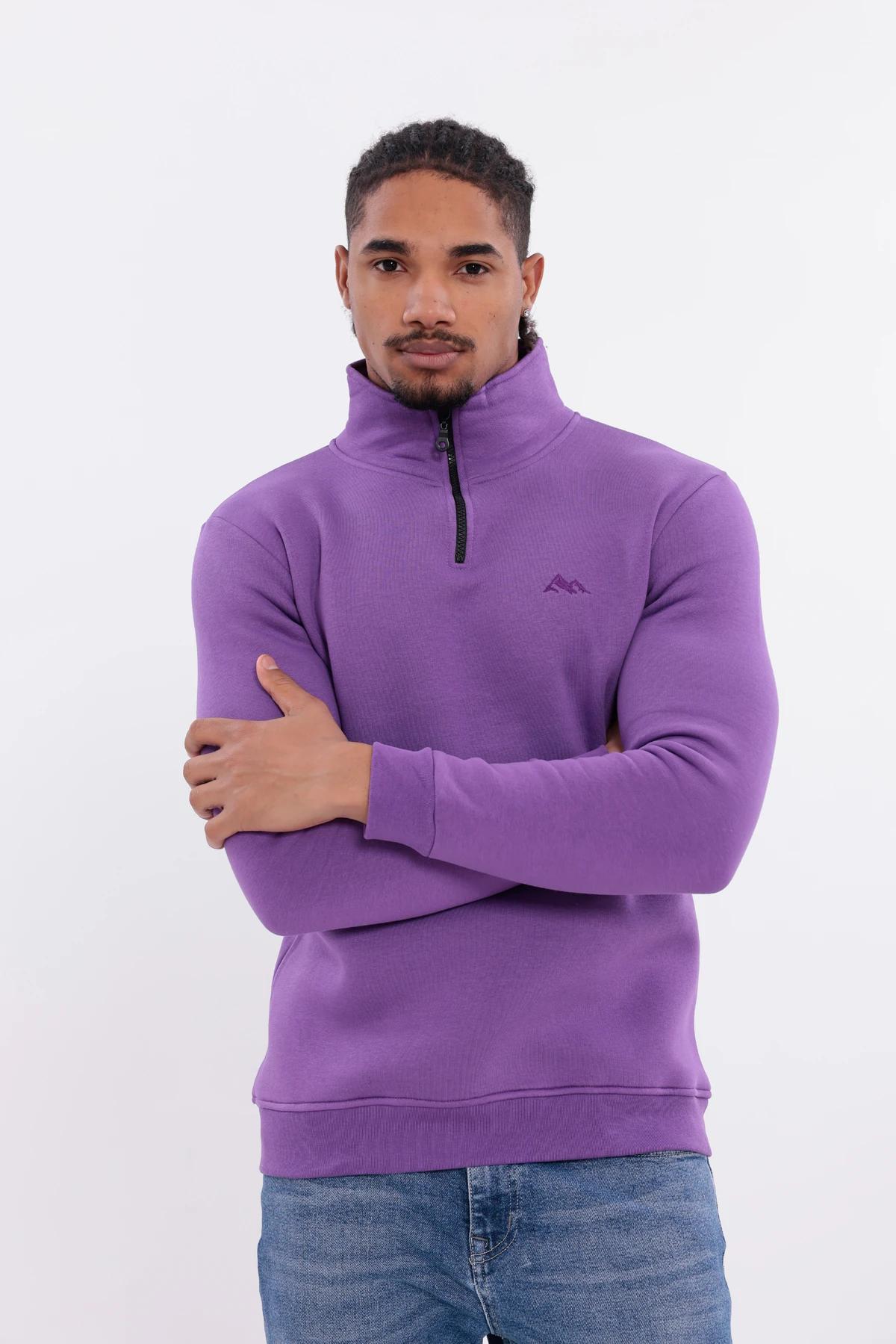 Sıfır4 Yarım Fermuarlı 3 iplik şardonlu  Sweatshirt Mor mor
