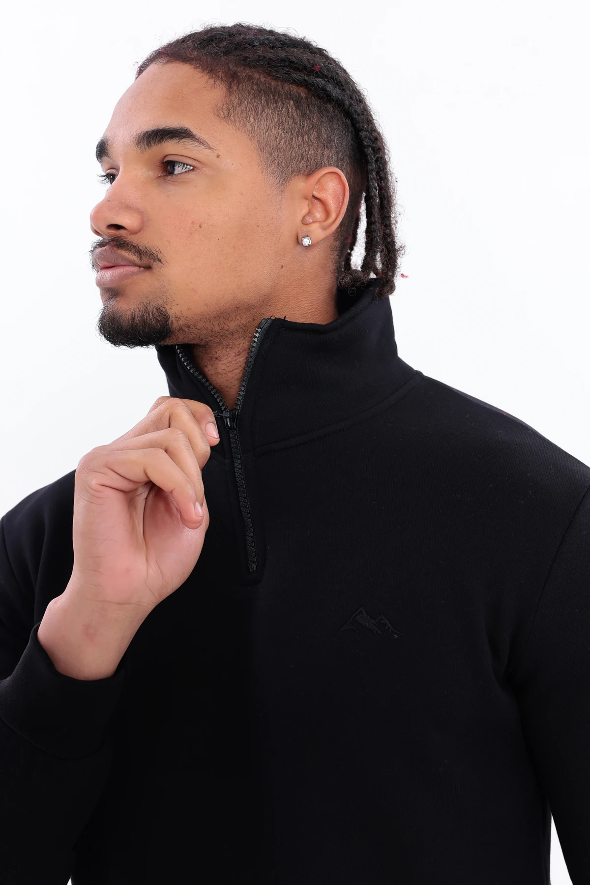 Sıfır4 Yarım Fermuarlı 3 iplik şardonlu  Sweatshirt siyah Siyah