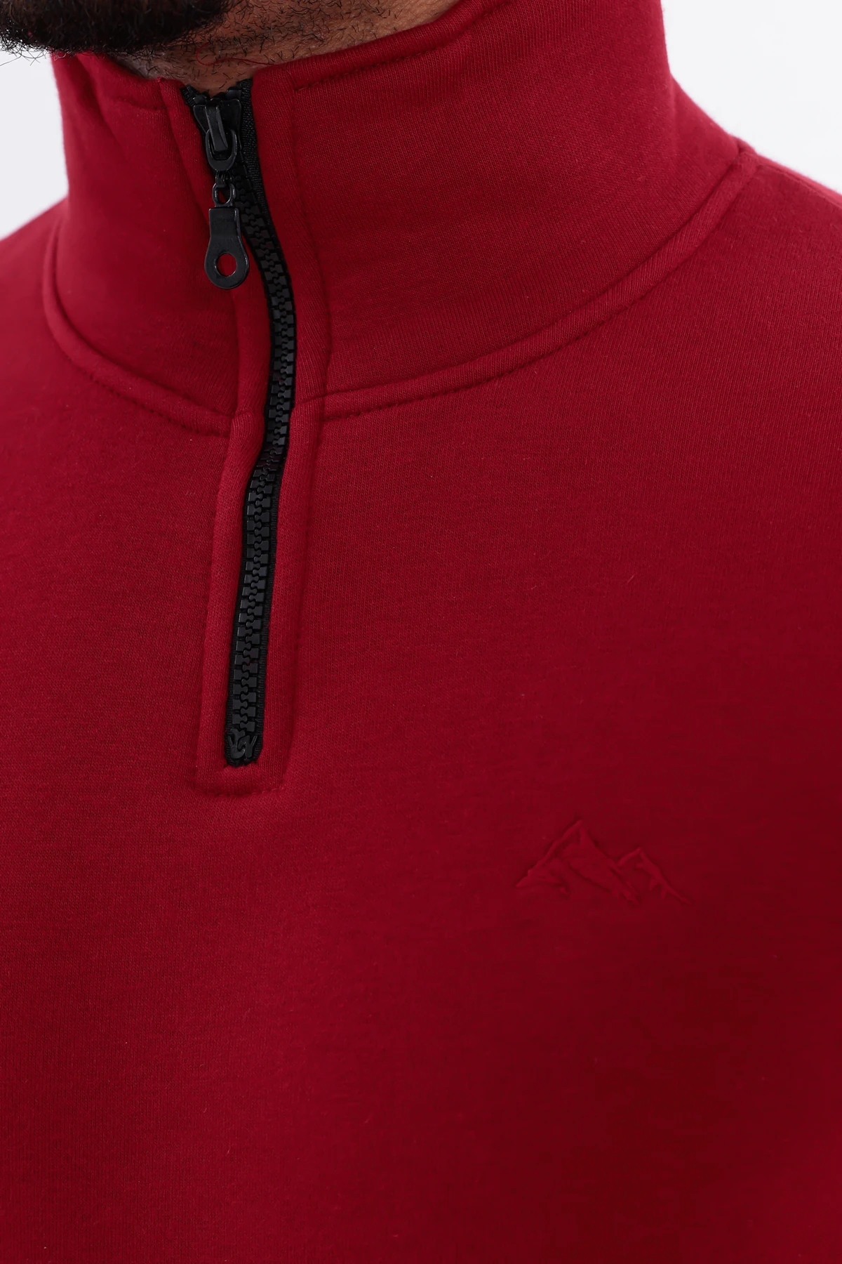 Sıfır4 Yarım Fermuarlı 3 iplik şardonlu Sweatshirt Bordo Bordo