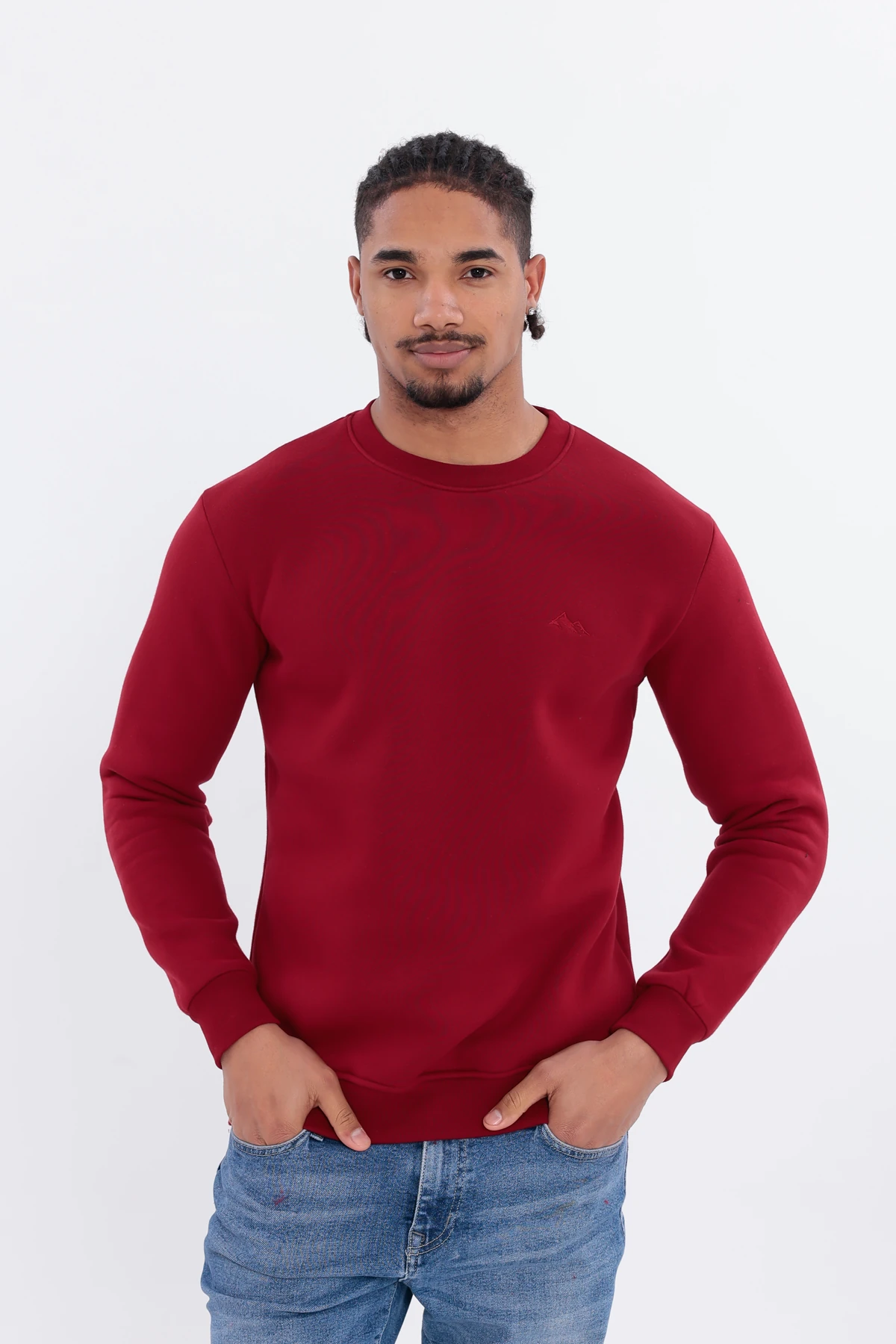 Sıfır4 Comfort Fit 3 İplik Şardonlu Sweatshirt bordo Bordo