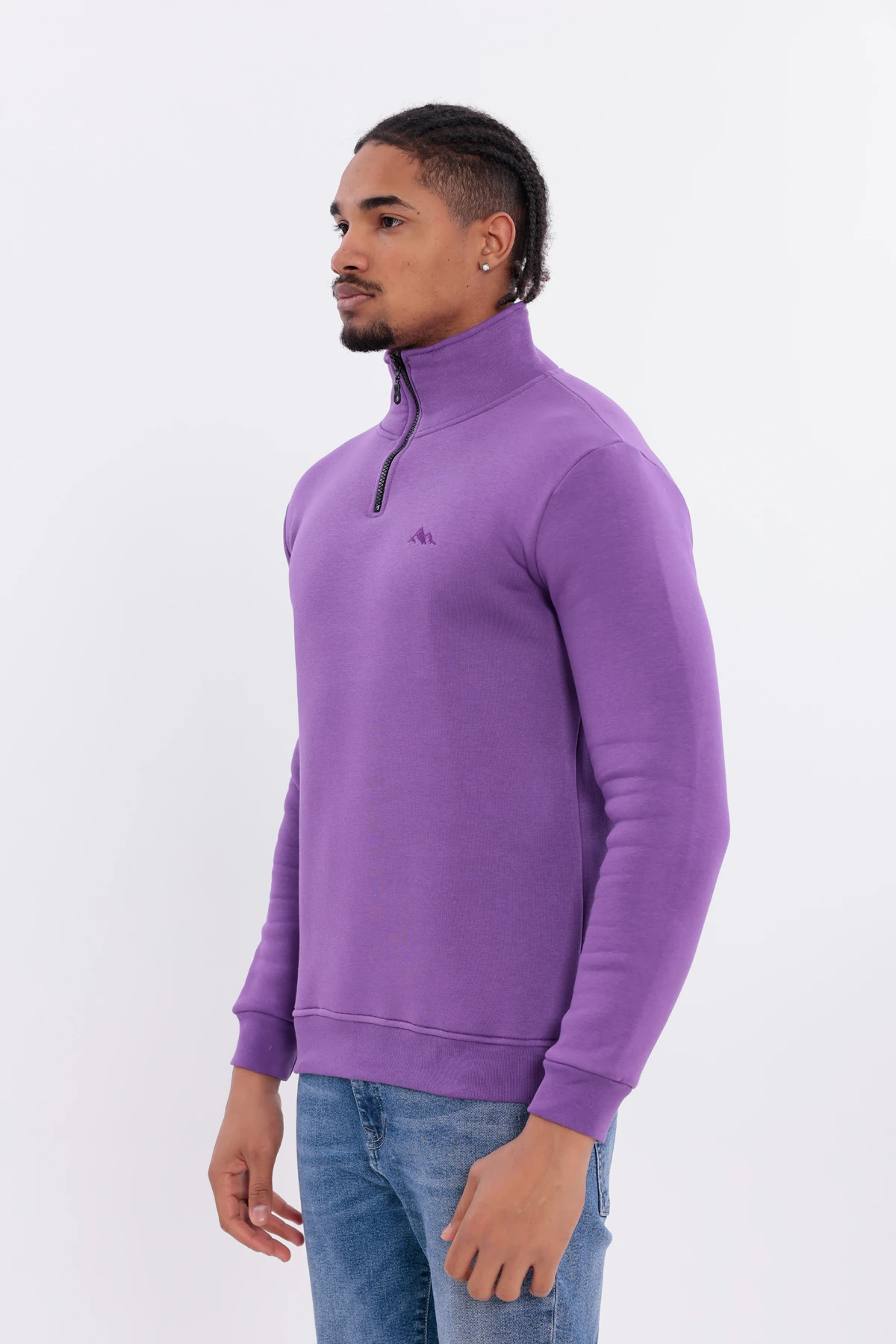Sıfır4 Yarım Fermuarlı 3 iplik şardonlu Sweatshirt Mor mor