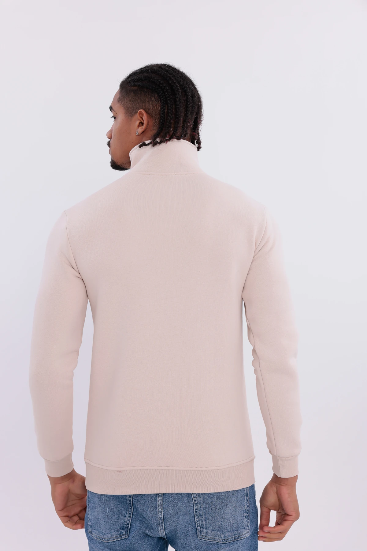 Sıfır4 Yarım Fermuarlı 3 iplik şardonlu Sweatshirt Krem krem