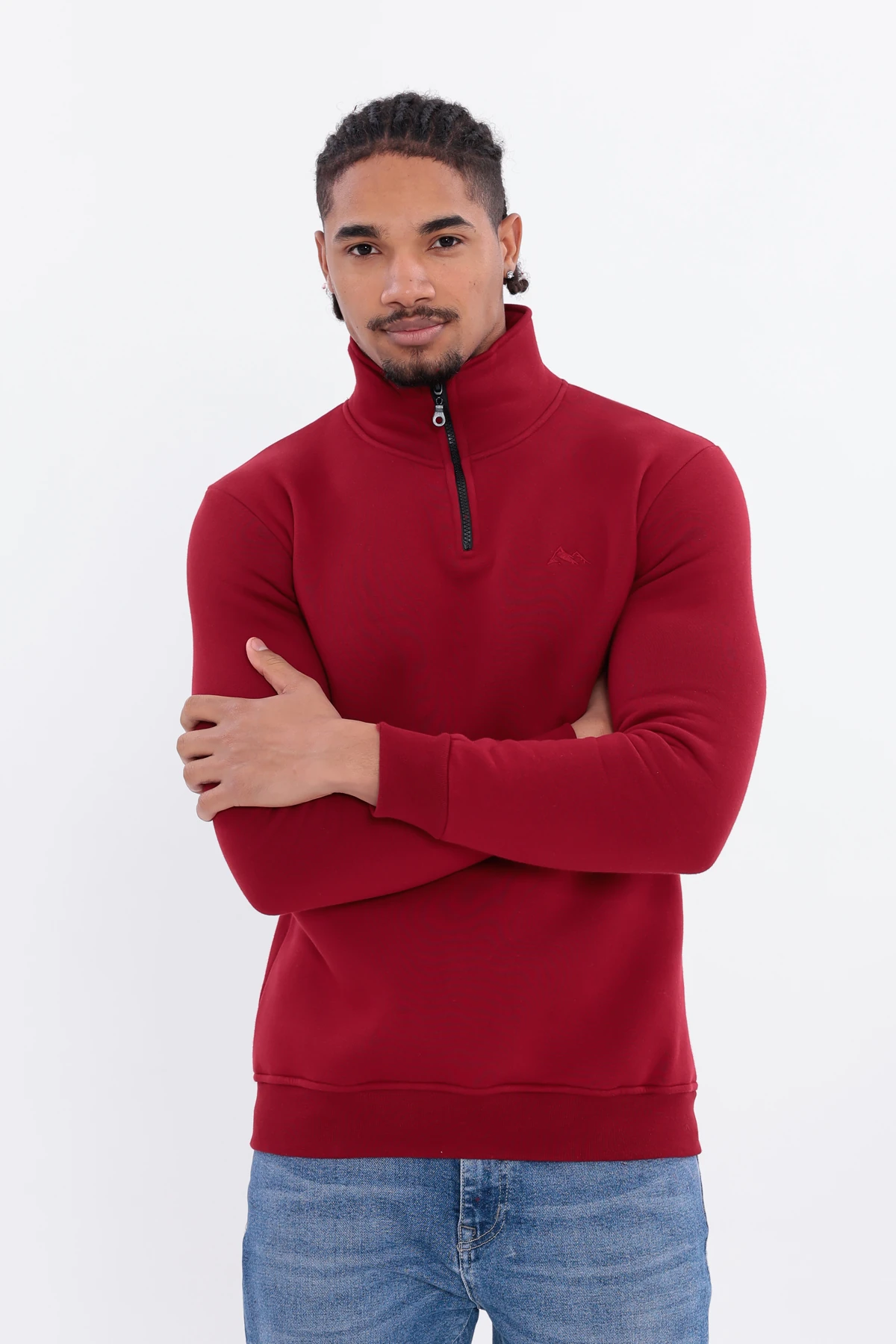 Sıfır4 Yarım Fermuarlı 3 iplik şardonlu Sweatshirt Bordo Bordo