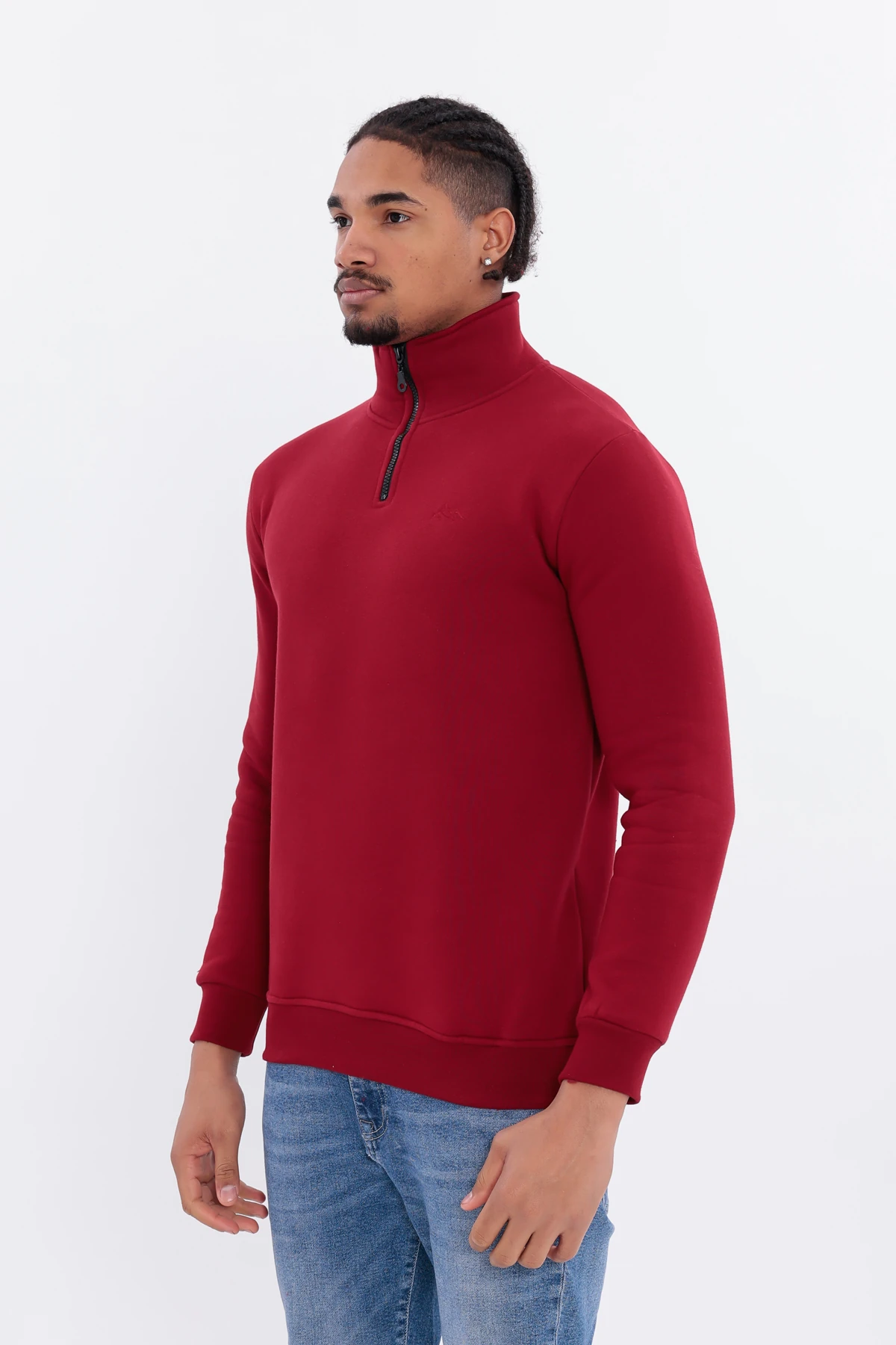 Sıfır4 Yarım Fermuarlı 3 iplik şardonlu  Sweatshirt Bordo Bordo
