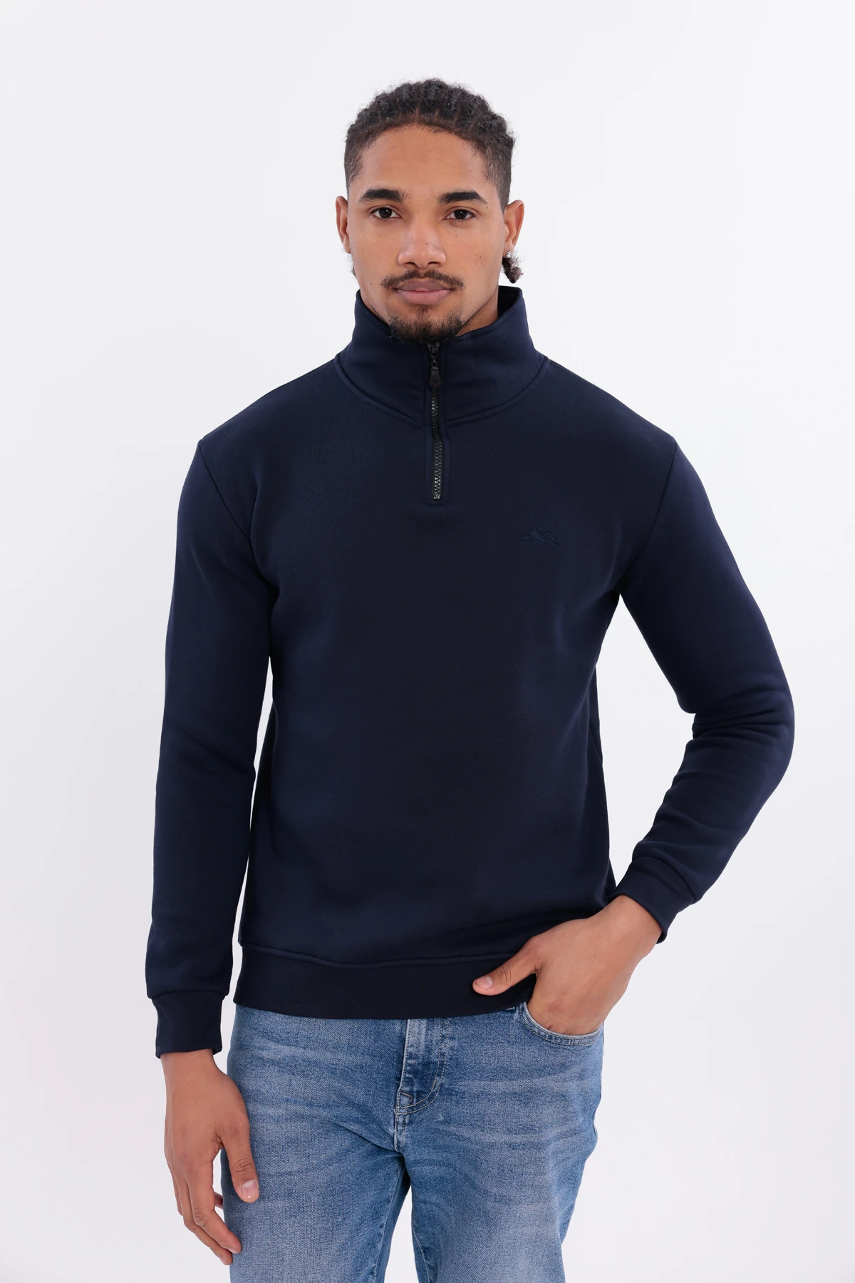 Sıfır4 Yarım Fermuarlı 3 iplik şardonlu  Sweatshirt Lacivert Lacivert