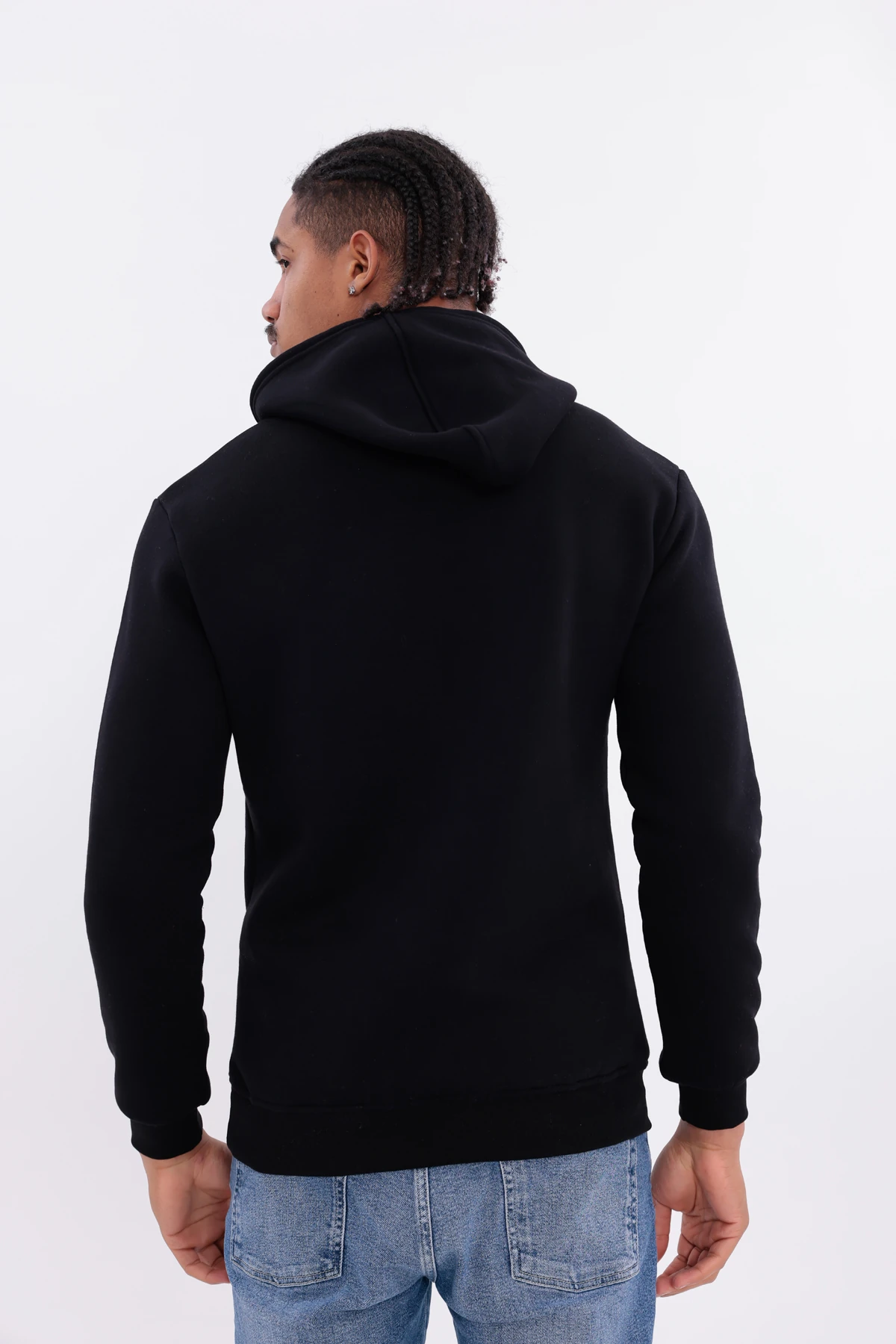 SIFIR4 3 İplik Şardonlu Kapüşonlu Sweatshirt Siyah Siyah