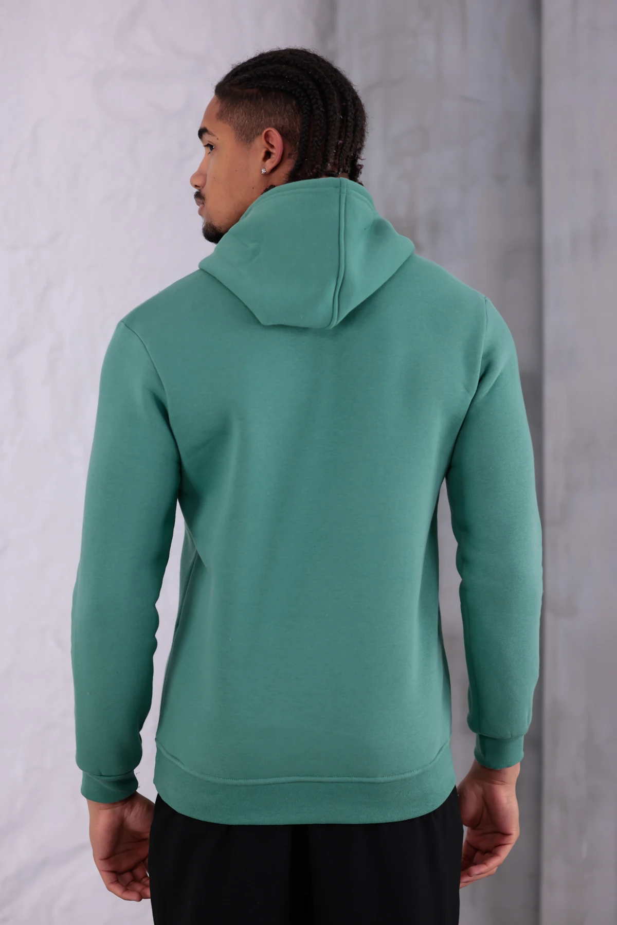 SIFIR4 3 İplik Şardonlu Kapüşonlu Sweatshirt Yeşil Yeşil