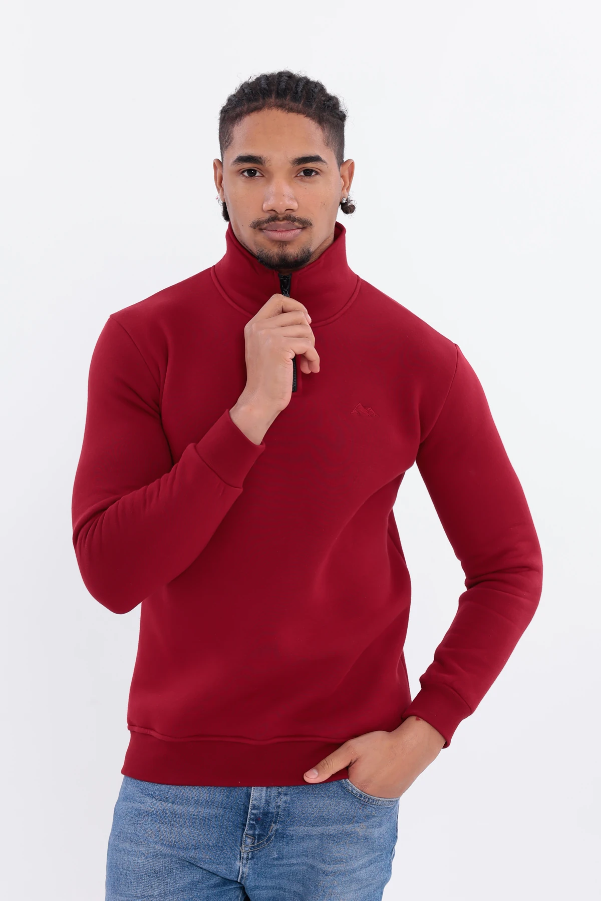 Sıfır4 Yarım Fermuarlı 3 iplik şardonlu Sweatshirt Bordo Bordo