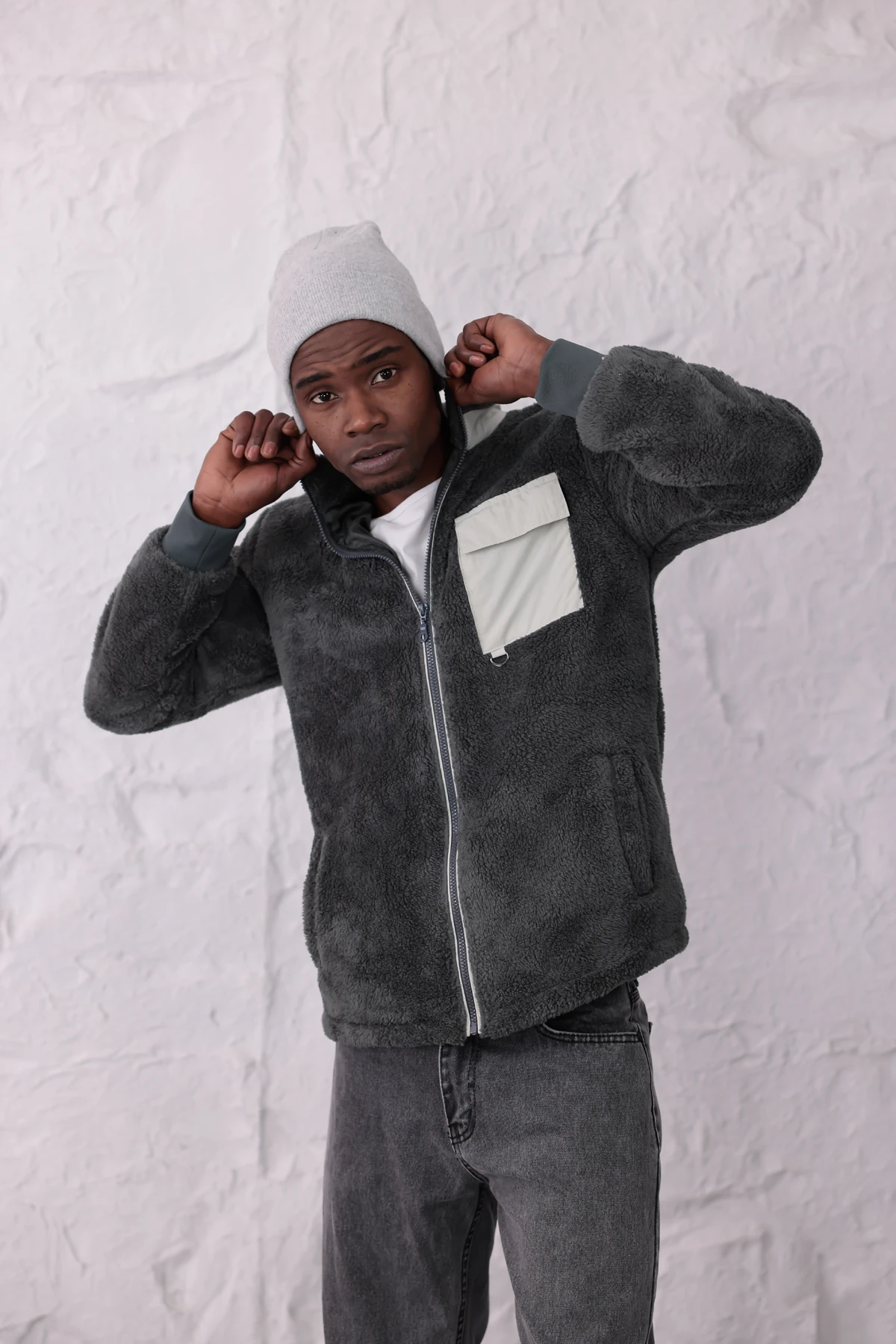 Sıfır4 AlpineSoft Peluş polar unisex Gri Gri̇