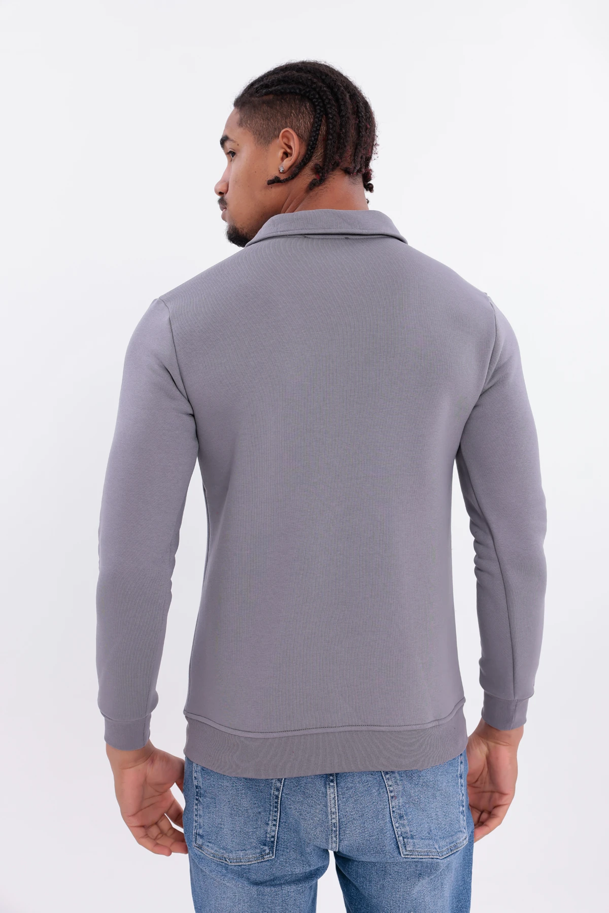 Sıfır4 Yarım Fermuarlı 3 iplik şardonlu  Sweatshirt GRİ Gri̇