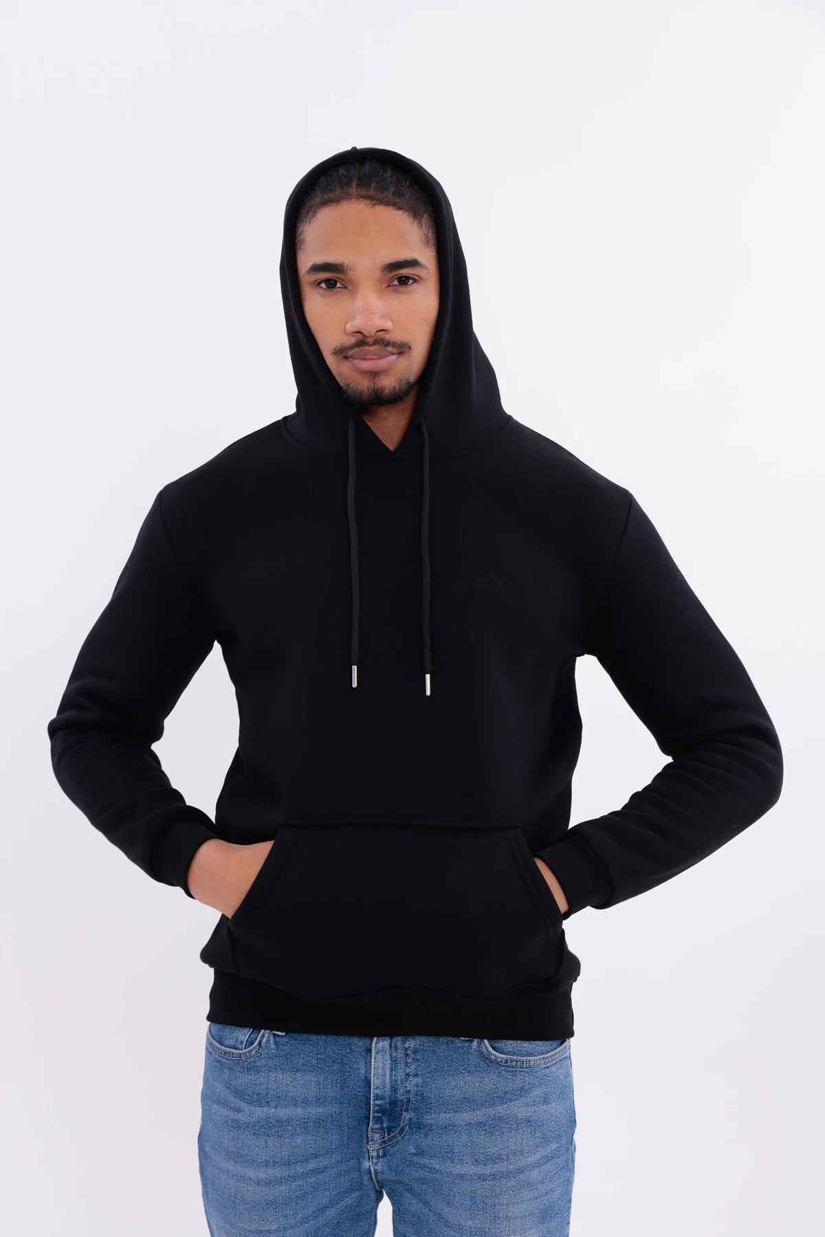 SIFIR4 3 İplik Şardonlu Kapüşonlu Sweatshirt Siyah Siyah